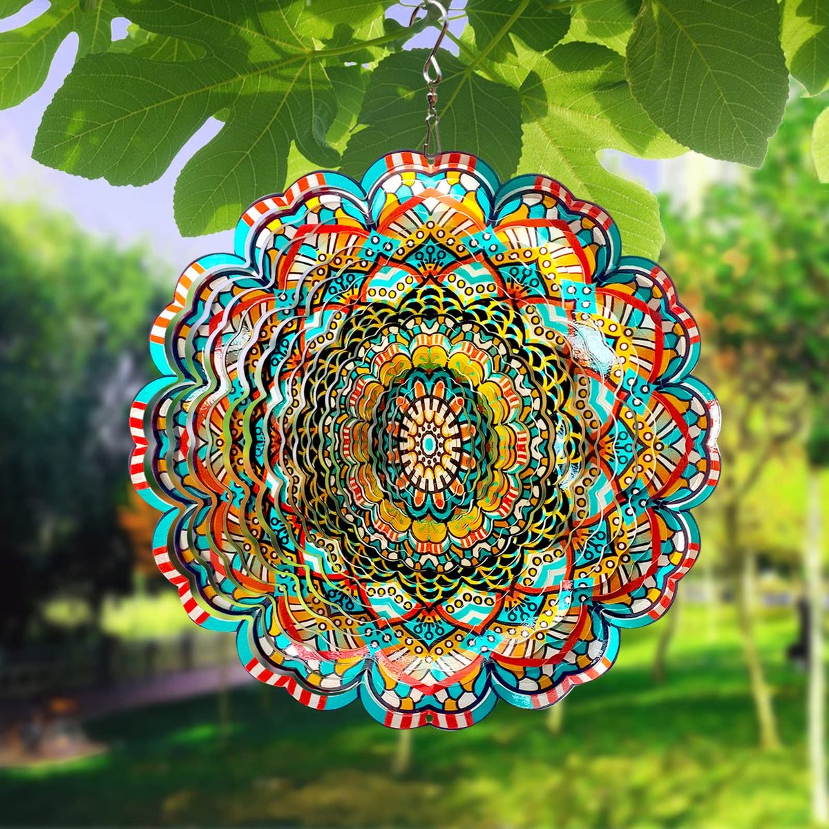 Eiryhope Mandala Wind Spinner - Lucky Star Design | 12-Inch Laser Cut Stainless Steel, Kinetic Hanging Wind Sculpture for Garden, Porch, Patio, Home | Outdoor 3D Metal Windcatcher & Yard Art