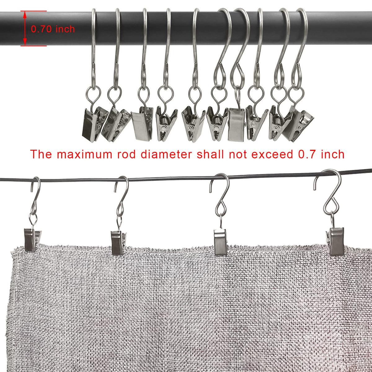 AMZSEVEN Stainless Steel S Hooks Curtain Clips, 50 Pack Hanging Party Lights Clips, Hangers Gutter Photo, Art Craft Display, 3 Inch Long, Silver