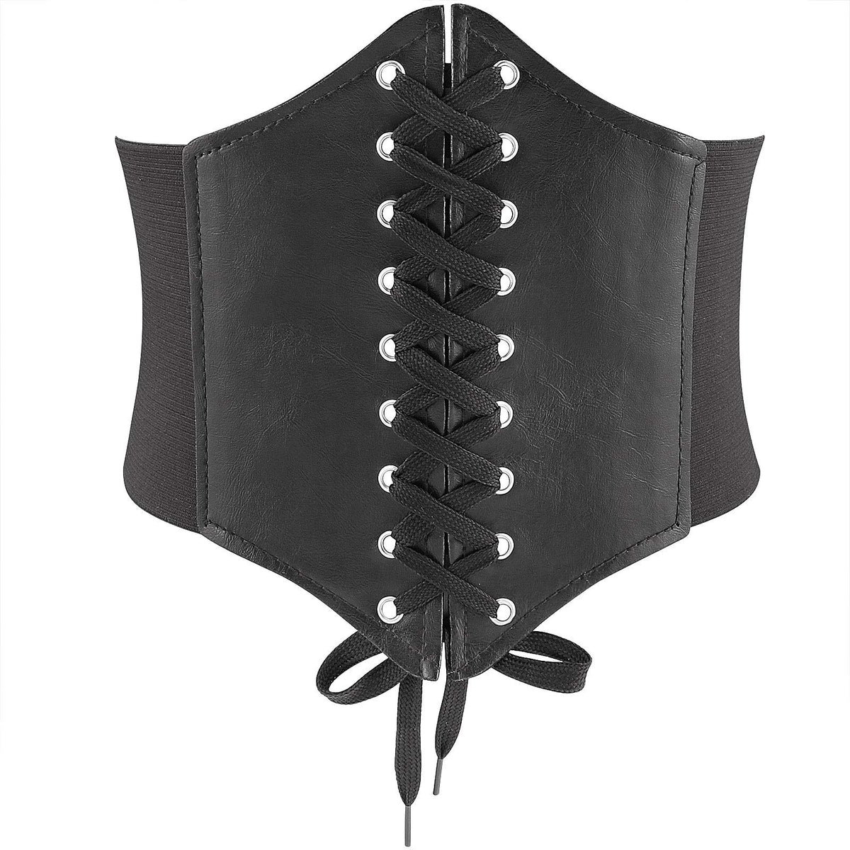Glamorstar Corset Belt for Women Lace-up Leather Elastic Belts for Dresses Wide Tied Waspie Cincher Belts 85cm Black