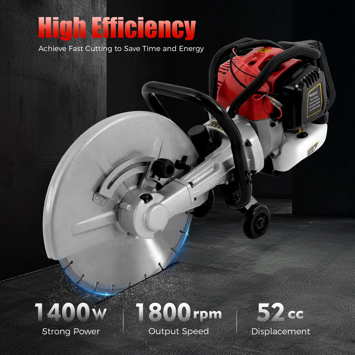 TITIDU Gas Concrete Cut off Saw 2 Stroke 52 CC Cement Masonry Wet Dry Saw Cutter+Blade Power Cutter 1400W
