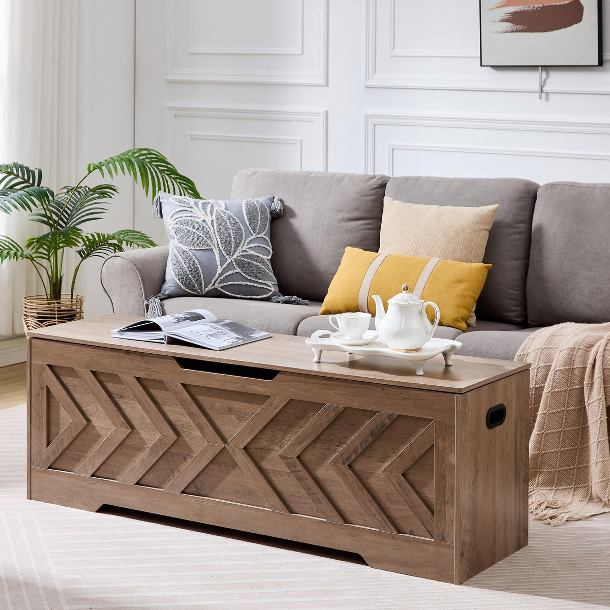 XDliv 55.1” Storage Bench, Extra Large Entryway Bench with Storage,Storage Chest with 2 Safety Hinges,Blanket Storage,Shoe Storage Chest for Bedroom,Living Room,Easy Assembly. (Greige)