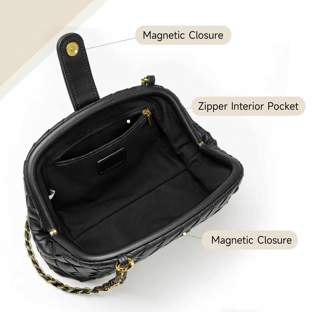 Joryin Formal Evening Bag Woven Shoulder Bag. Black Clutch Purses for Women Wedding. Dumpling Bag Crossbody Handbag Dress Purse Vegan Leather.