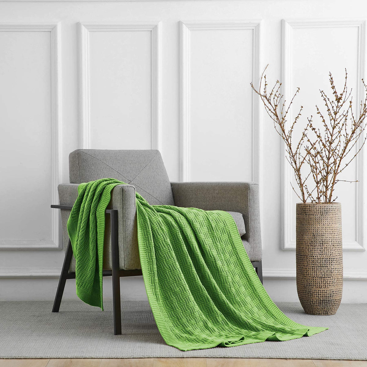 Longhui bedding Cotton Cable Green Knit Throw Blanket for Couch Chairs Bed Beach, Home Decorative Throws Blankets, 50 x 60 Inch, 2.2lb