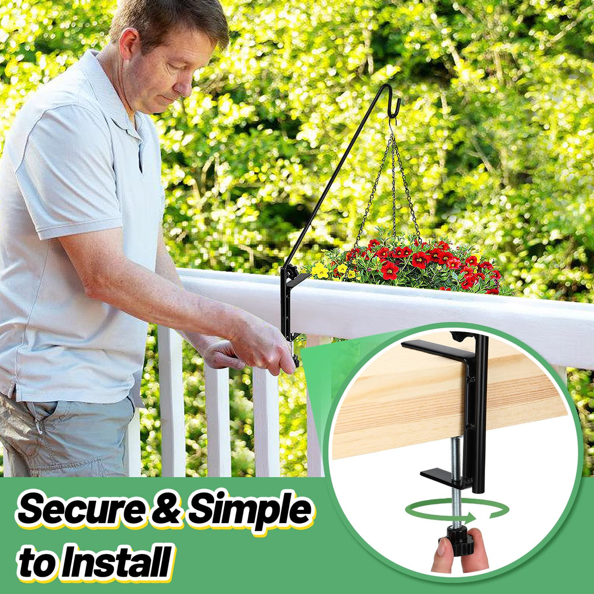 Biubee Deck Bird Feeder Hanger for Failing- 2Pack Heavy Duty Steel Stable Deck Railing Plant Hanger Outdoor, with Adjustable 3.1" Clamp, Deck Hook for Bird Feeder Plant Hangers Lanterns, 13.8 Inches