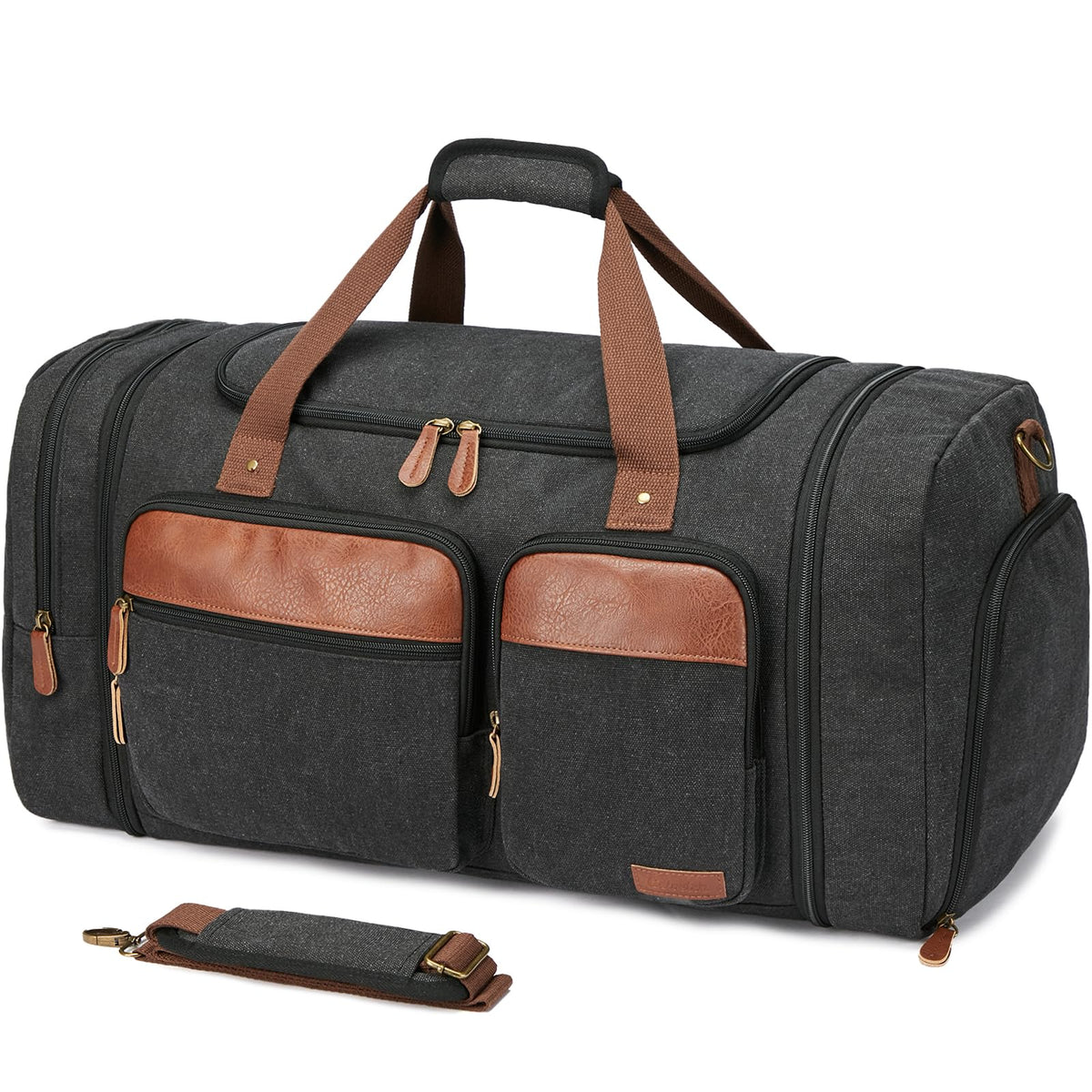 Celvetch Canvas Duffle Bag for Travel 65L Expandable Travel Duffel Bags for Men Women Overnight Weekend Gym Bag with Shoes Compartment - Dark Grey(65L)