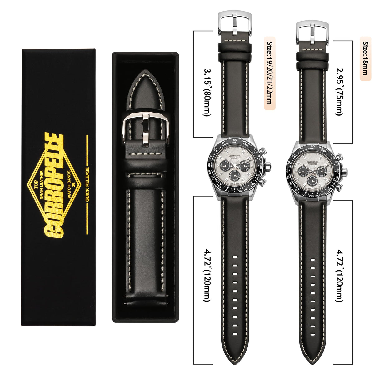 CORROPELLE Leather Watch Bands Quick Release, Elegant Top Grain Leather Watch Straps Band Replacement for Men and Women, Watch and Smartwatch, Choice of Width 18mm 19mm 20mm 21mm 22mm