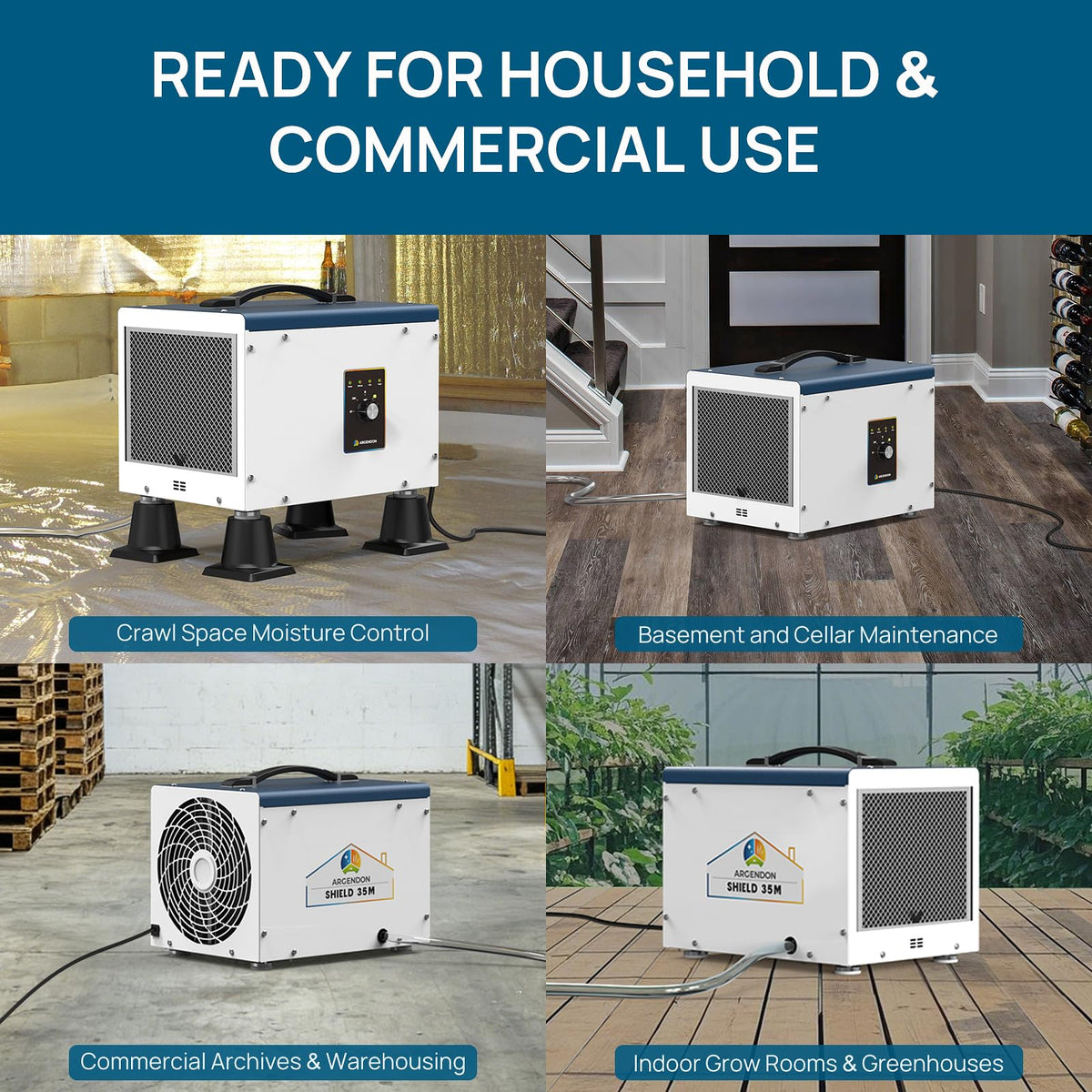 ARGENDON Dehumidifier for Crawlspace Basement, Commercial Dehumidifier with Drain Hose 70 PPD, Compact, Ideal for Water Damage Storage Up to 1000 Sq Ft, 5-Year Limited Warranty
