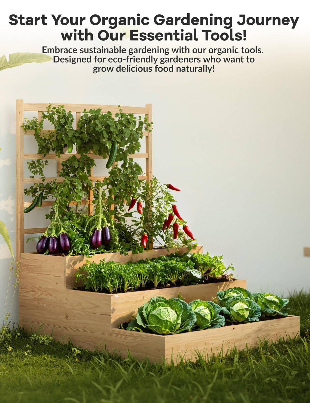 GarveeLife 3-Tier Raised Garden Bed,Wooden Vertical Planters with Trellis & Open-Ended Base for Climbing Plants Vines Flower Herb Vegetable Fruit,Outdoor Planter Boxes for Patio Yard Lawn