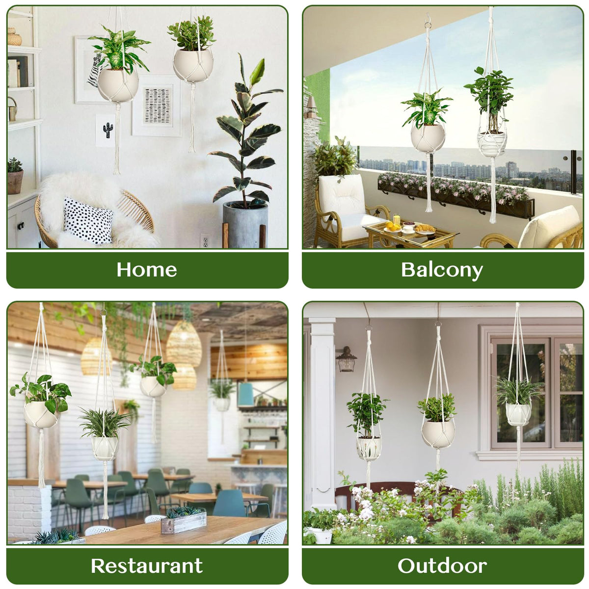 AOMGD 6 Pack Macrame Plant Hanger Indoor Hanging Planters for Indoor Outdoor Plants with 6 S Hooks and 6 Hook Nails, Hanging Plant Holder 43" Boho Home Decor,Ivory