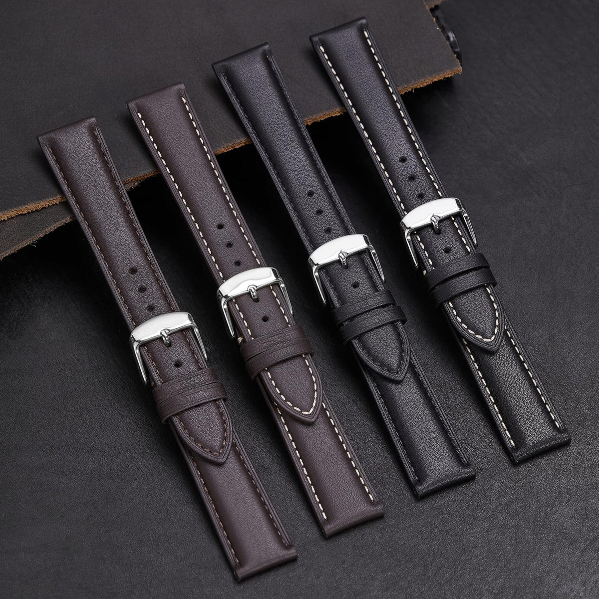 Afany Leather Watch Band 22mm for Men and Women, Quick Release Watch Strap, Black Replacement Watchband