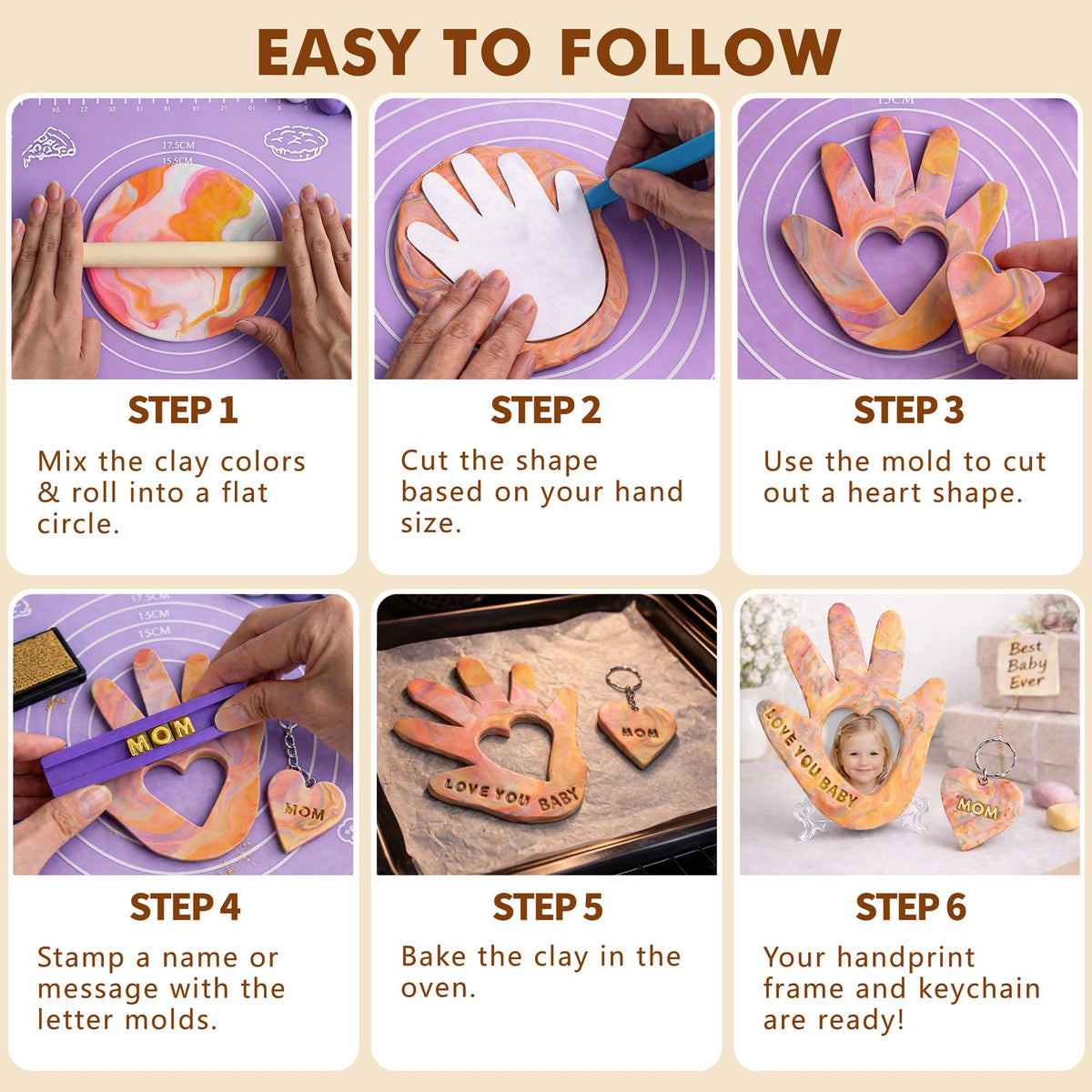Clay Hand Casting Kit for Family Crafts – Oven Bake Polymer Clay Arts & Crafts, DIY Handprint Keepsake Frame for Kids Teens & Adults, Creative Projects for Everyone Gifts from Children, Ages 5-14