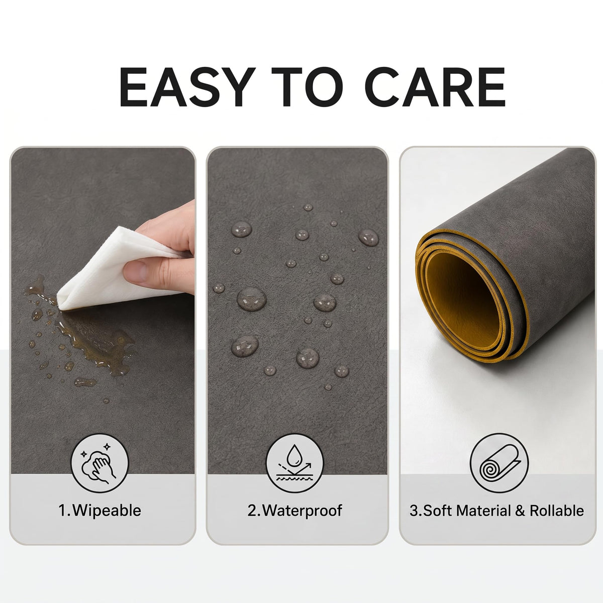 ZEUMIE Reversible PU Leather Placemats Set of 6, Double-Sided Waterproof Heat-Resistant Table Mats, Non-Slip Washable Dining Placemats for Kitchen, Restaurant, Party (Dark brown & yellow, 17.5"x11.8")