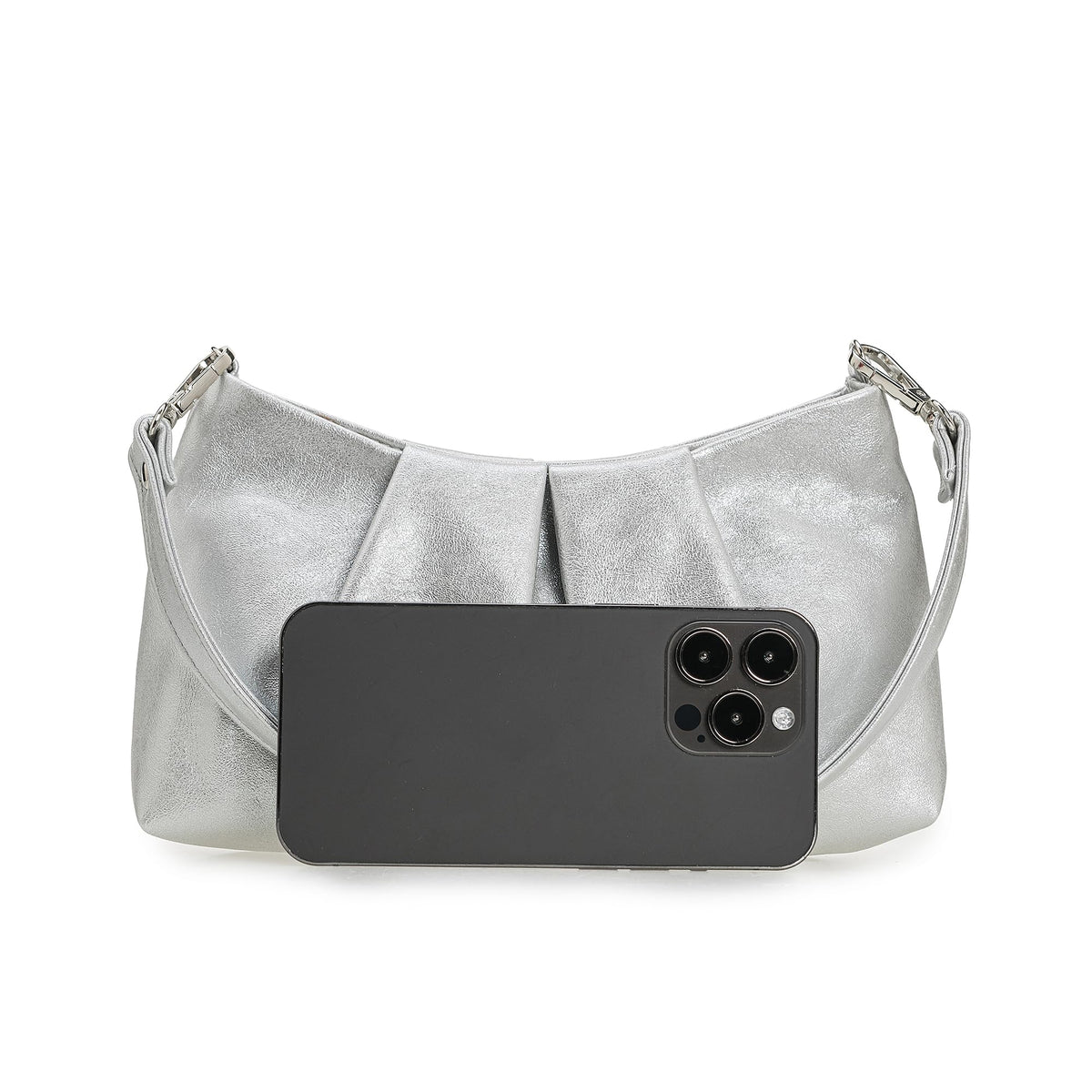 CHARMING TAILOR Women Clutch Bag Dressy Formal Handbag Pleated PU Clutch Purse for Cocktail Prom Wedding Party (Silver)