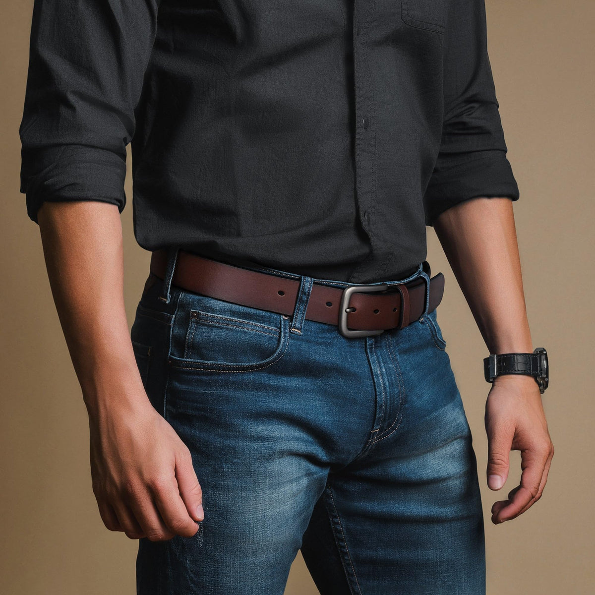 Buffway Men's Leather Belt,1.5" Handcrafted Top-Grain Leather – Durable,Comfortable,Suitable for Everyday Formal & Casual Wear - Size 40" Coffee