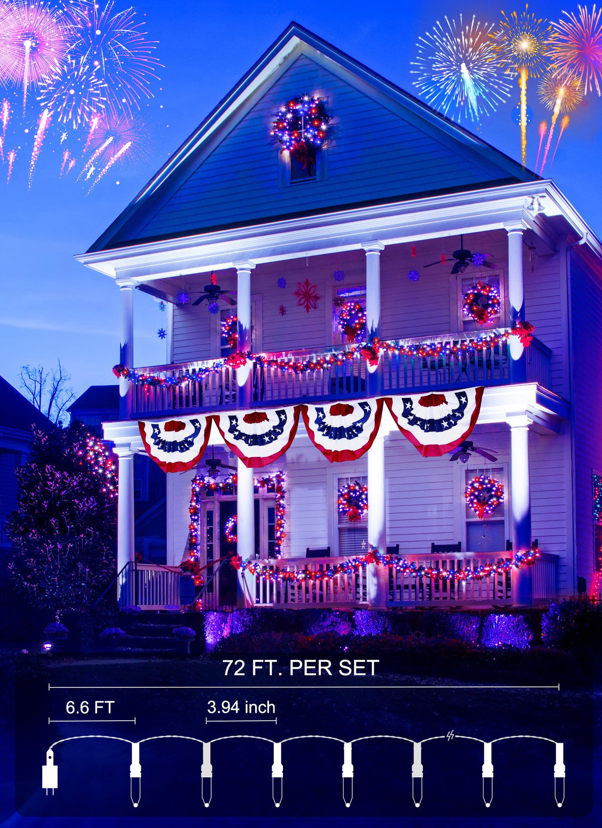 Minetom 200 LED String Lights with Remote, Waterproof, Red White Blue, Indoor/Outdoor, Model DMO-S-100