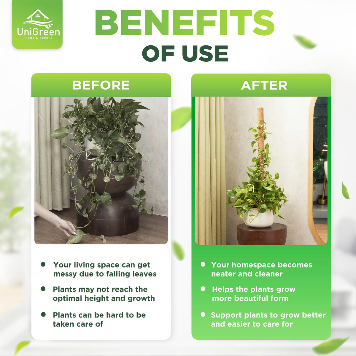 UNIGREEN 2Pack 30'' Premium Moss Pole, Coir Totem Poles for Indoor Plants, 18'' Moss Sticks, Garden Ties - Support and Train Creepers and Climbing Plants