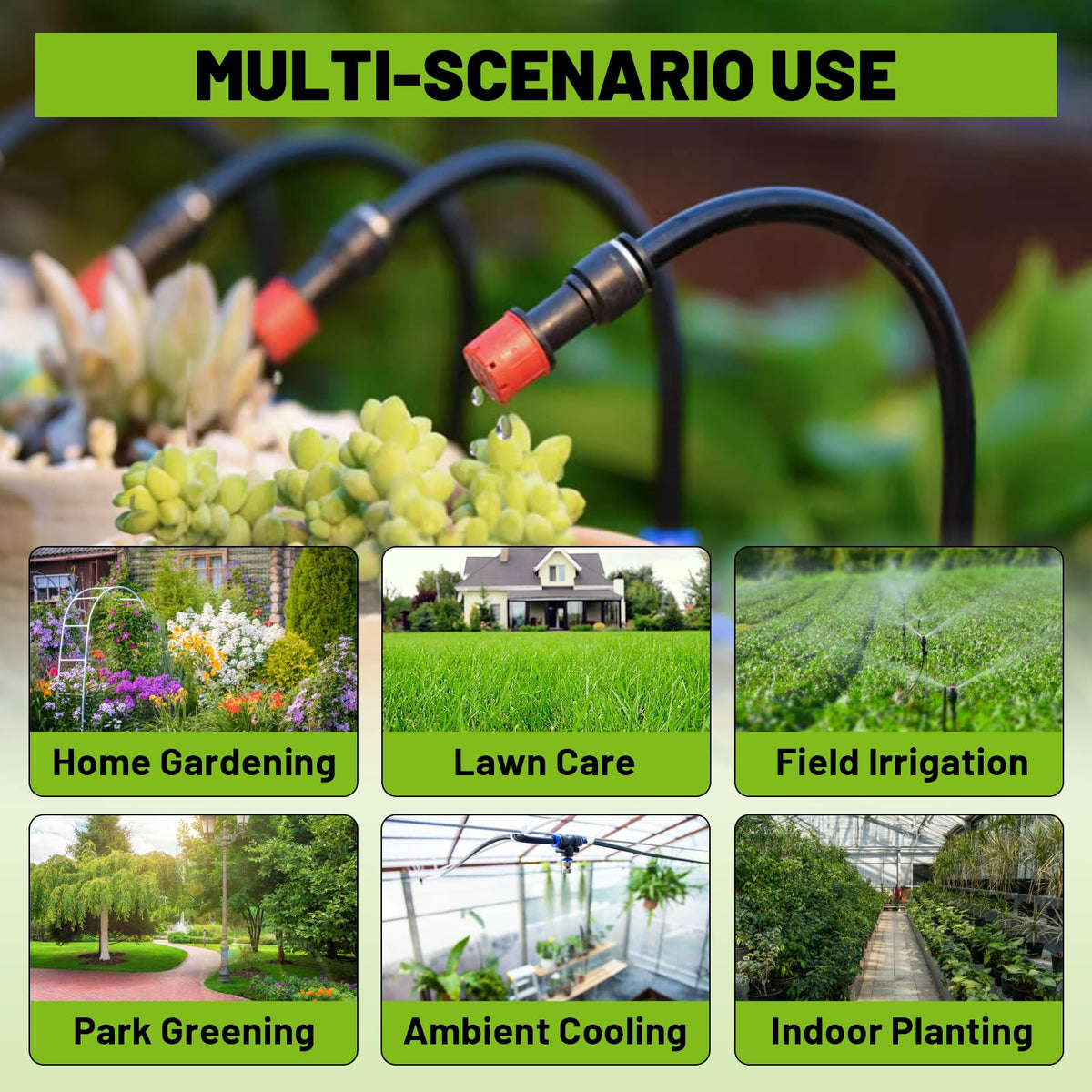 Kekangerly Drip Irrigation Kit - 100ft Automatic Watering System with 24 360° Sprinkler Nozzles, T-Connectors for Garden, Lawn, Greenhouse, Patio Plants & Hydroponics