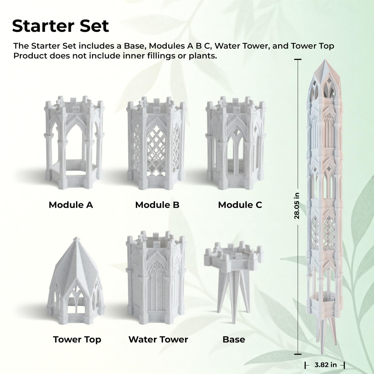 Gothic Tower Moss Pole – Modular Stackable Self-Watering Indoor Climbing Plant Totem, Can Be Used as Moss Pole, Plant Stake or Climbing Support