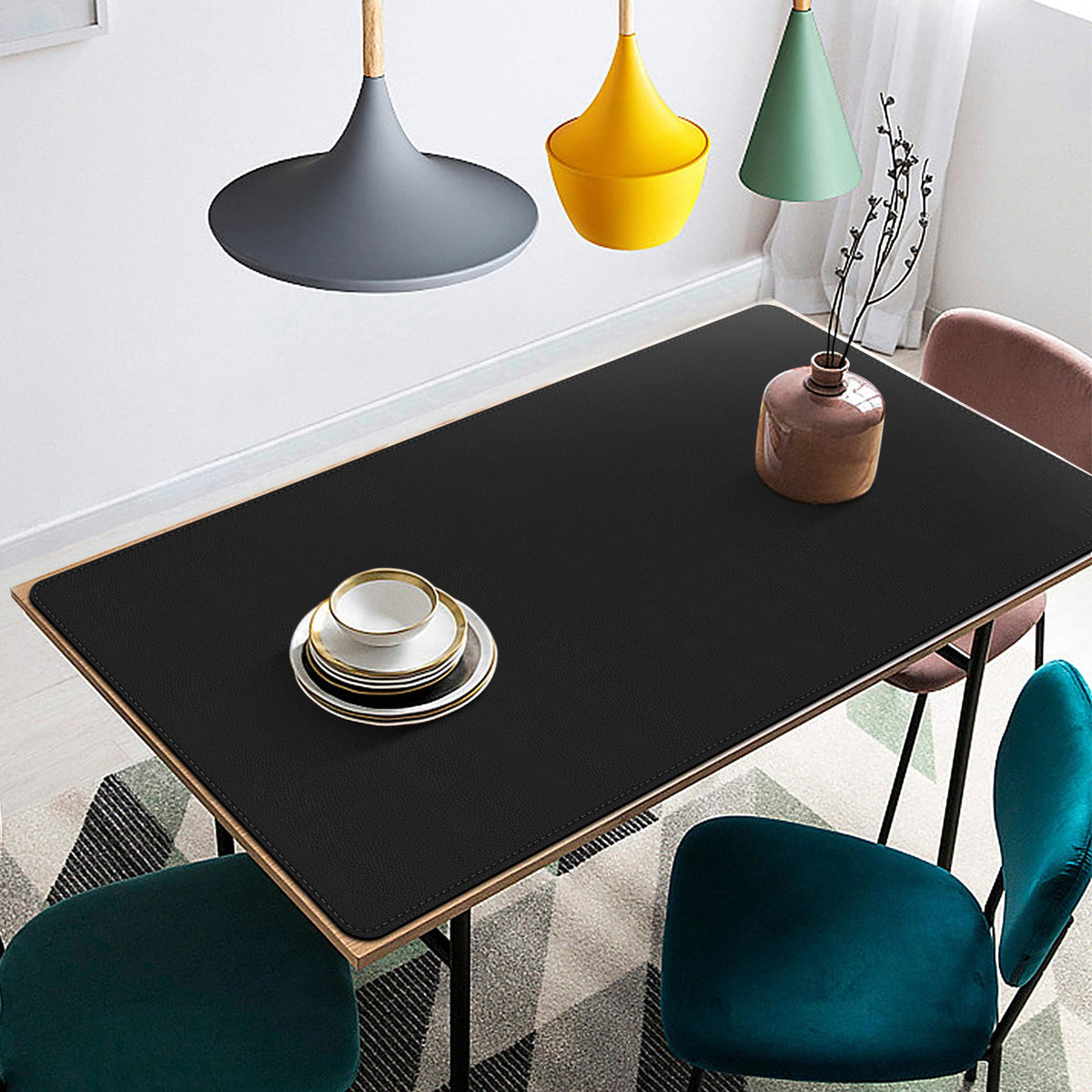 Vyaaa 59" x 28" Extra Large Leather Desk Mat, XXXL Desk Pad Protector, Huge Black Mouse Pad, Office Desk Mat for Home & Office, (Black) ﻿