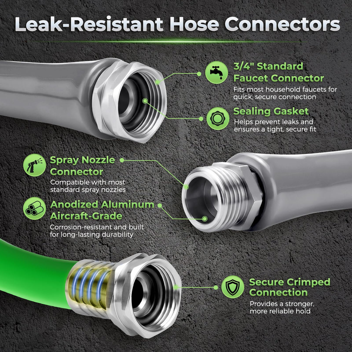 Garden Hose 100 Ft With 8-Pattern Spray Nozzle, 5/8" Lead-Free Flexible Water Hose With 3/4" Anodized Aircraft-Grade Aluminum Interface, Lightweight Kink-Resistant Water Pipe For Lawn, Yard, Outdoor
