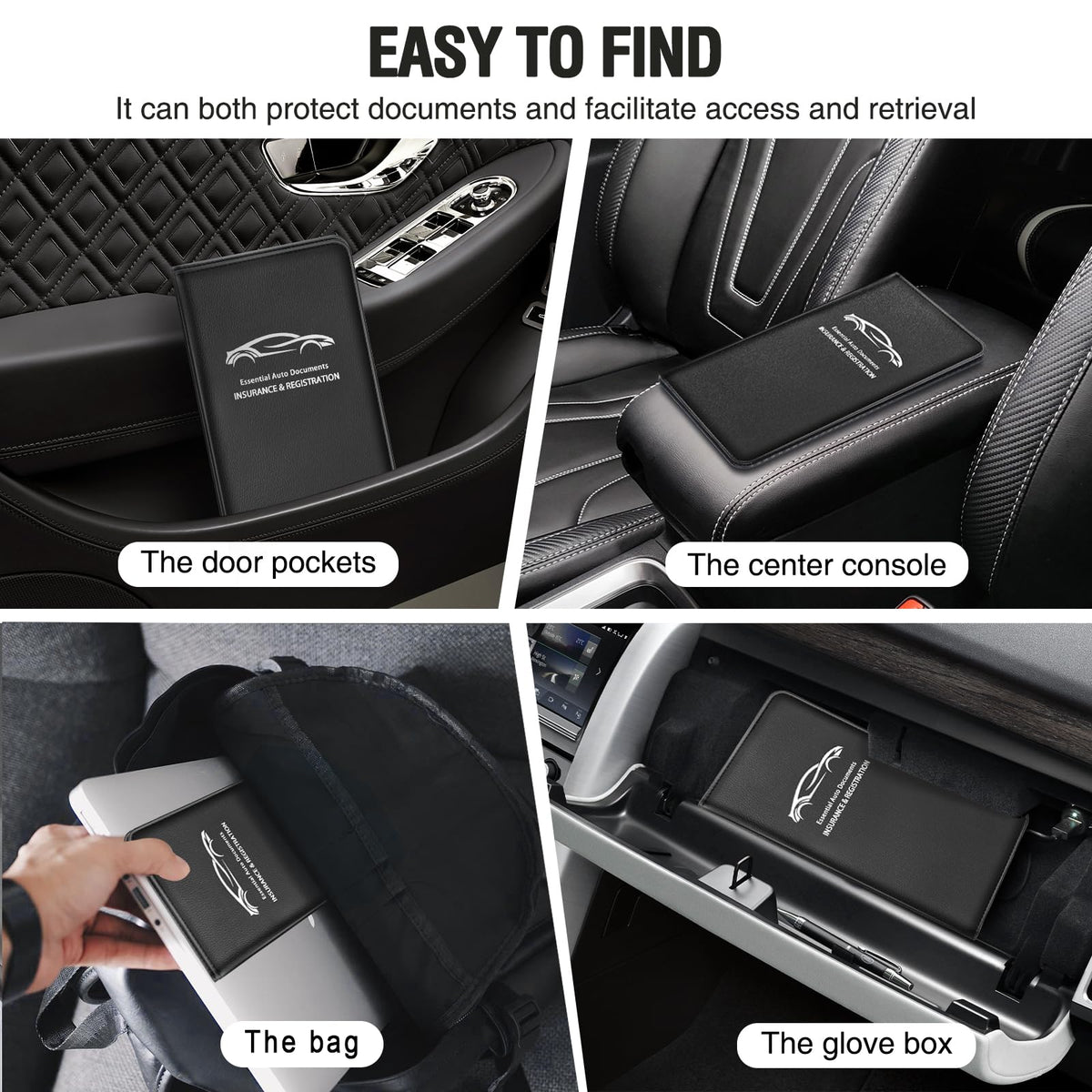 Giftguys Car Insurance and Registration Card Holder | for BMW Ford Tesla Cadillac All Cars | Store Cards, ID License & Essential Documents | Premium Leather with Magnetic Closure