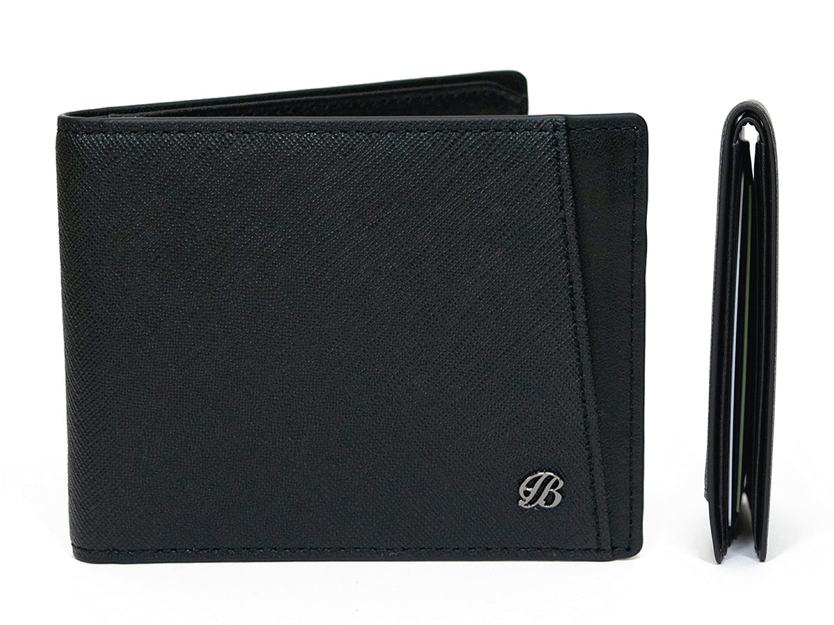 Maskfactory stwees bifold leather wallets - Ultra slim, RFID, Front pocket, slim, ID window (Pocket style B, Black)