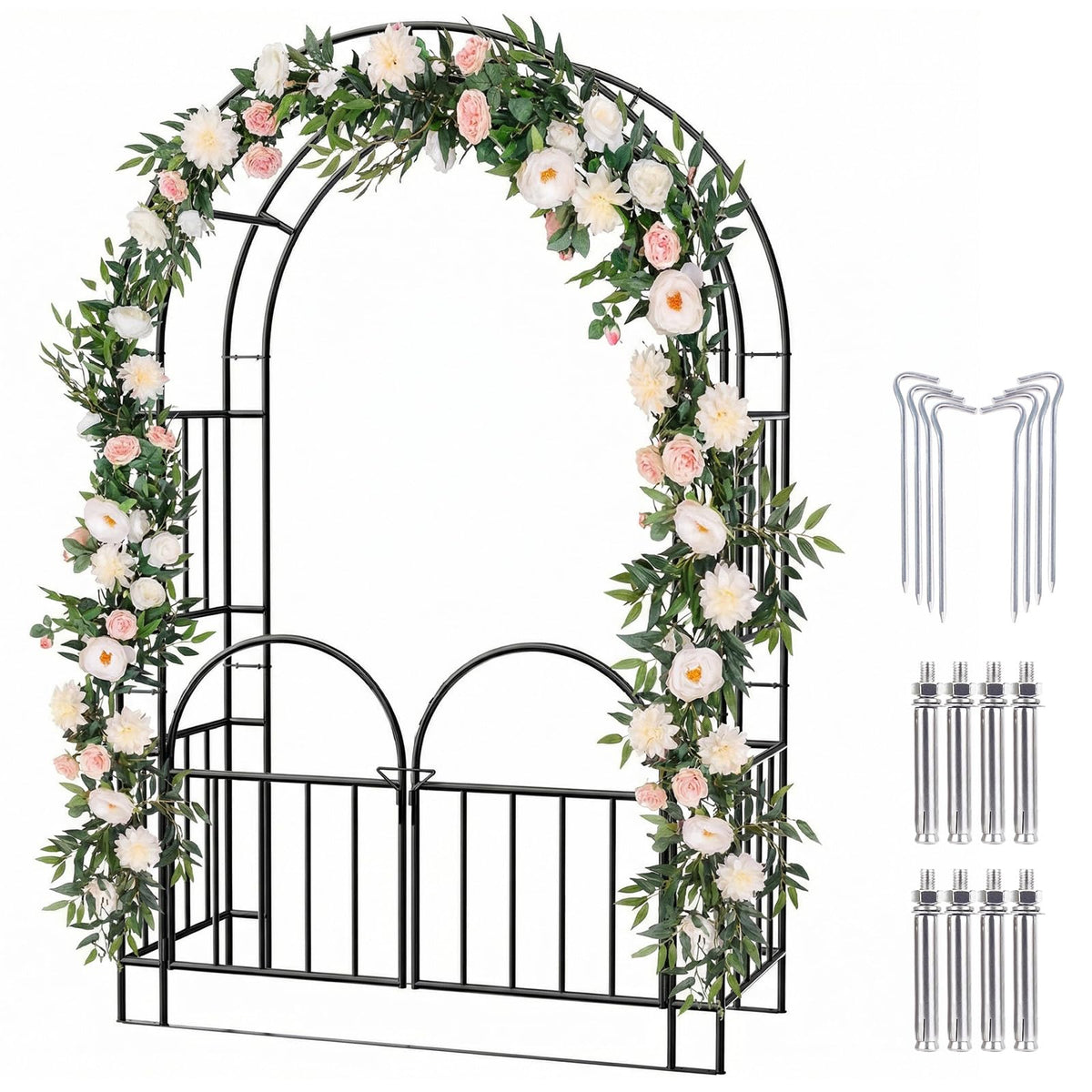 Kinchoix 7FT Garden Arch Arbor Heavy Duty Metal Arbour Archway Garden Arch Trellis for Climbing Plants Outdoor