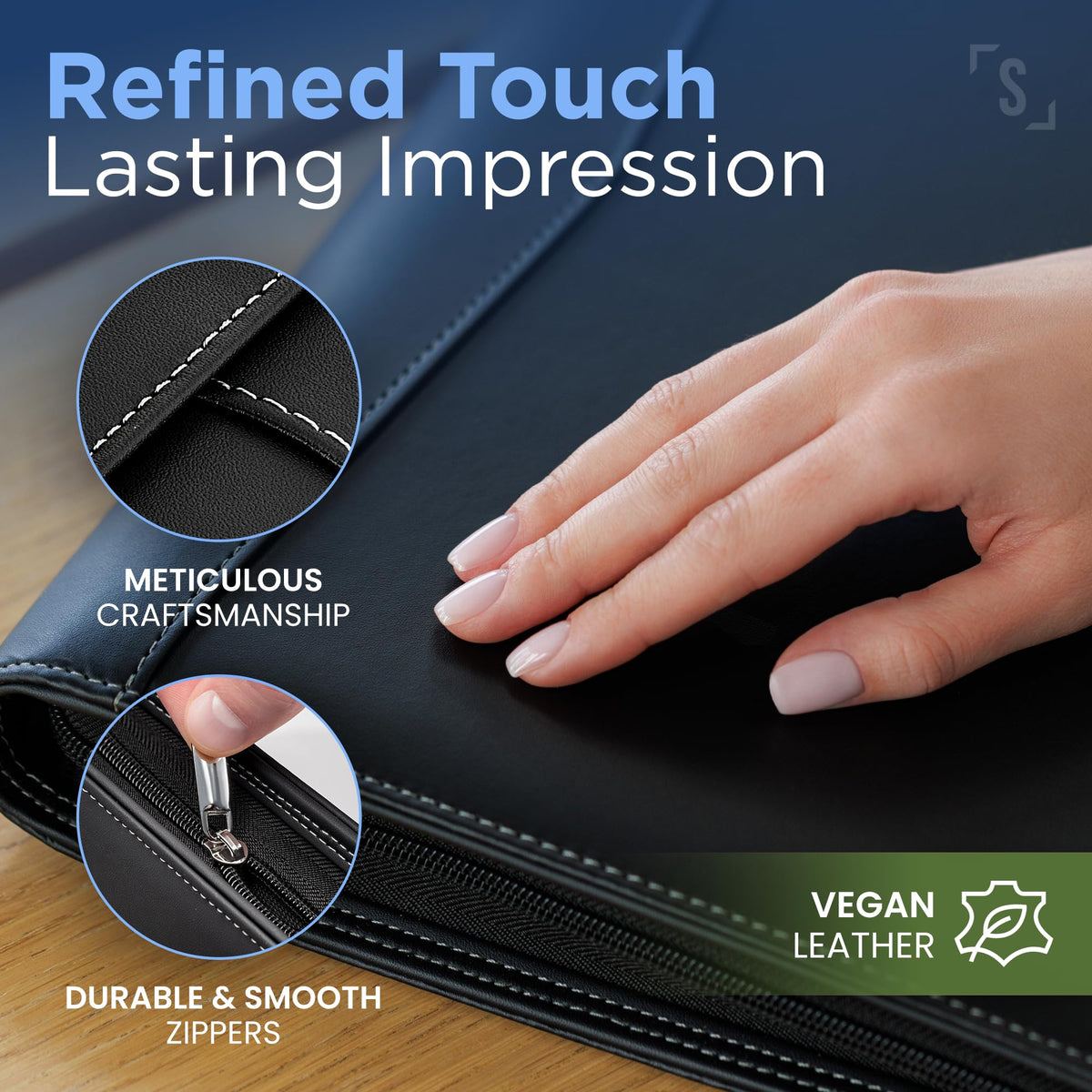 STYLIO Zipper Padfolio Portfolio Binder Organizer | Faux Leather Portfolio for Resume, Documents, Phone, Tablet, Business Supplies and Cards | Notebook Organizer with Letter Sized Notepad Included