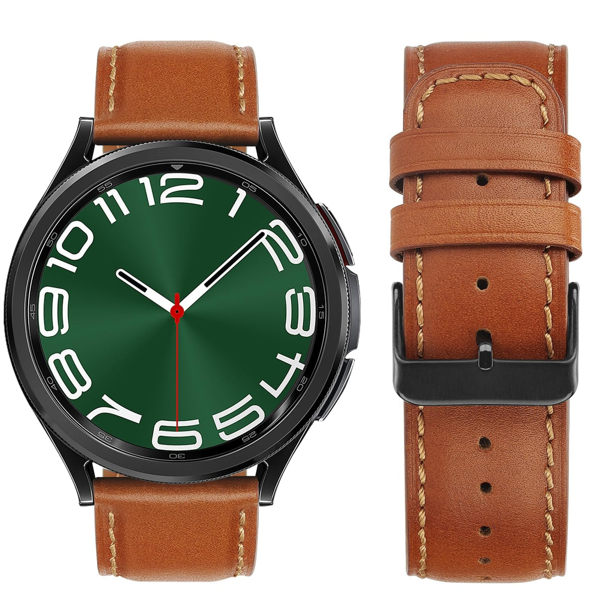 Tasikar Leather Bands Compatible with Samsung Galaxy Watch 47mm 7/6/5/4 Band/Watch 6 Classic 43mm 47mm/Watch 5 Pro Band, Genuine Leather Strap for Galaxy Watch 4 Classic/Watch 3, Classic Brown