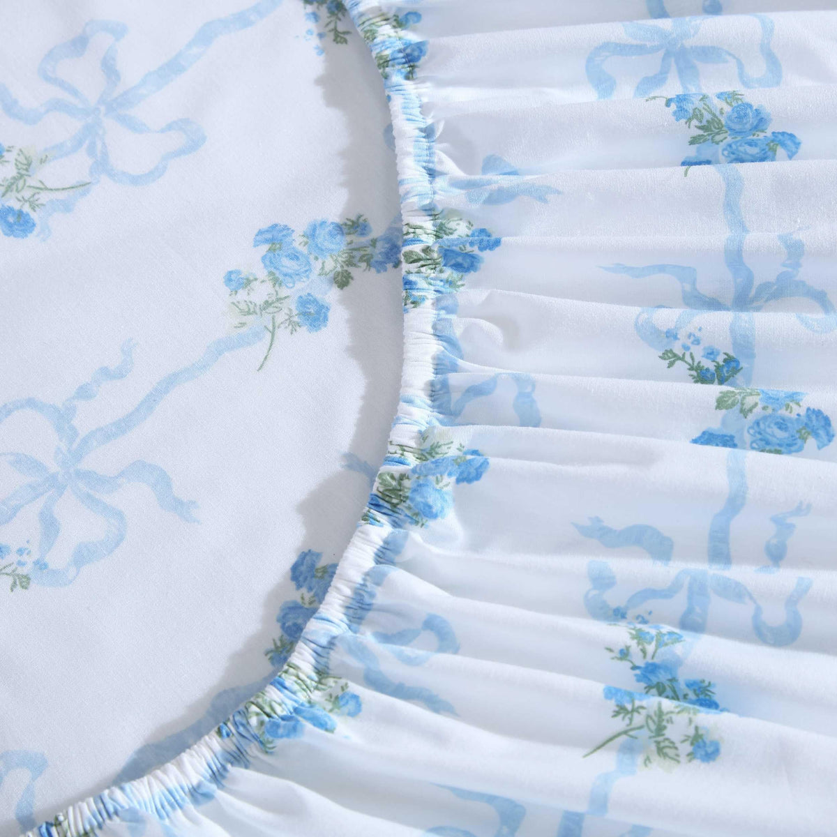 Laura Ashley – Twin Size Sheet Set, Crisp & Lightweight Cotton Percale Bedding with Fitted Sheet and Pillowcase, Floral Room Decor, Deep Pocket, College Dorm Room Essentials (Floral Ribbon Blue)