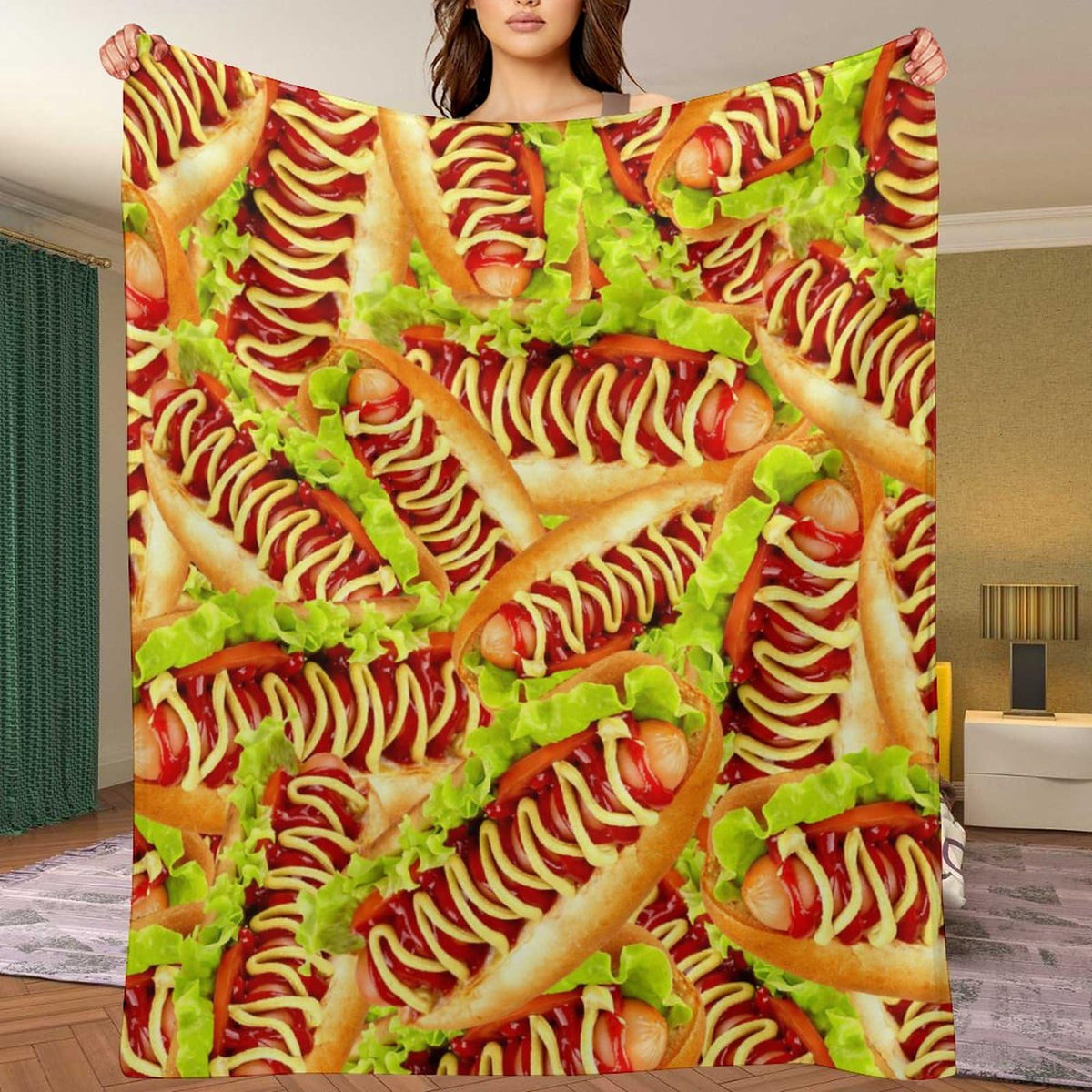 Throw Blanket for Teens Boys Girls and Adults Soft Warm Cozy Funny Food Midweight Flannel Blankets for Couch Sofa Bed Camping Travel Home Decor 50" X 60" (Hot Dog, Custom)