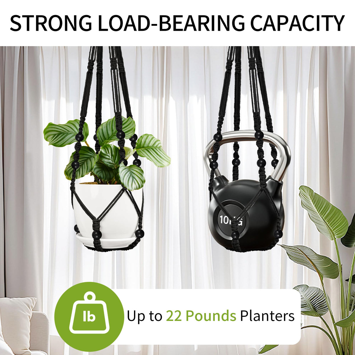 IDEEEPAN Macrame Plant Hanger - Fits 4 to 13 inches Pots for Indoor Outdoor, 35"/29"/23" Different Sizes Set, Black (POTS NOT Included)