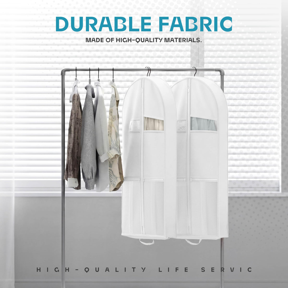 43" Travel Garment Bag with Accessories Zipper Pocket, Heavy Duty Suit Bag for Suits, Tuxedos, Dresses, Coats, White, 1 pack