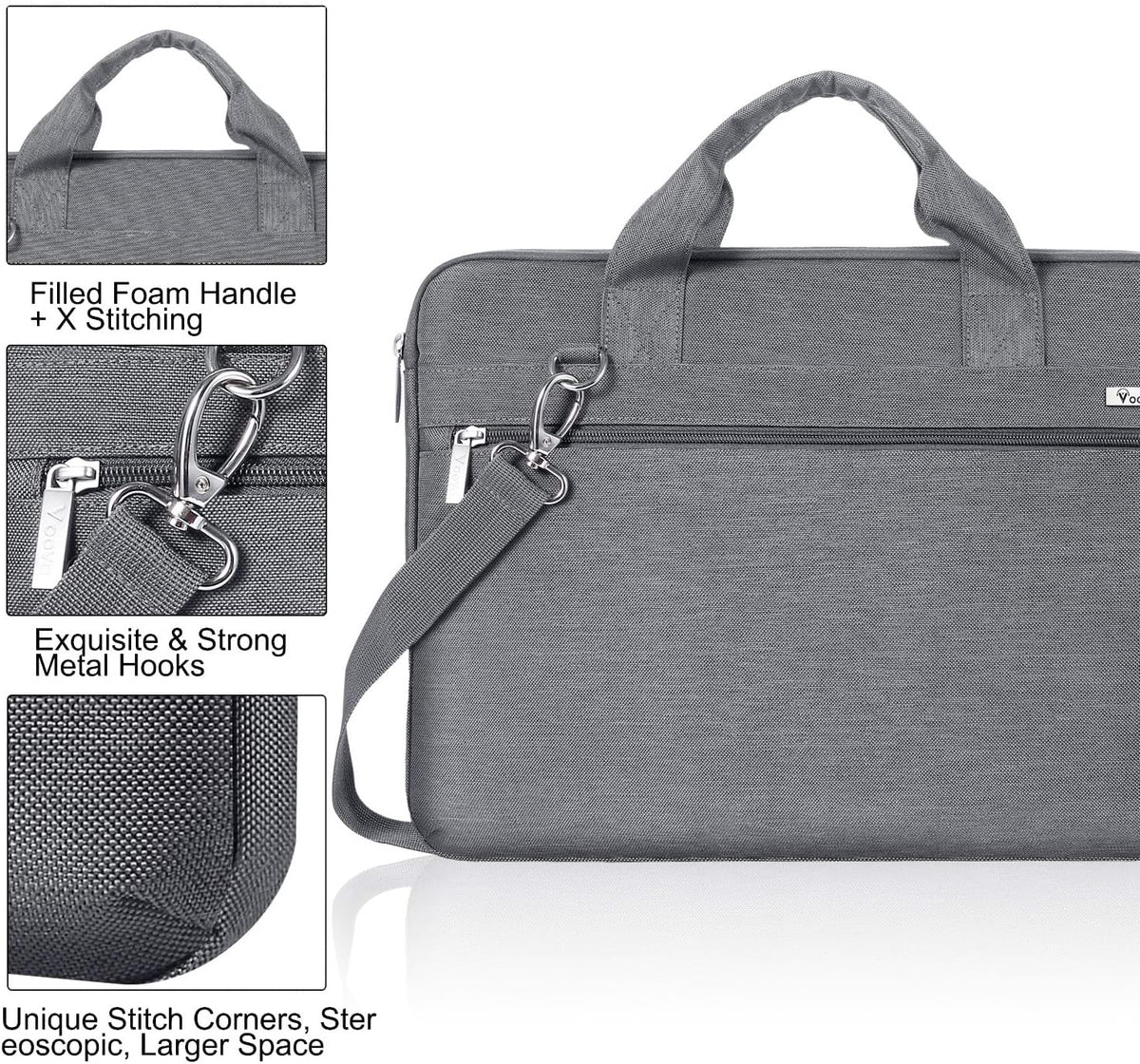 Voova Laptop Bag 15.6 Inch, 360° Protective Laptop Case Sleeve Compatible with MacBook Air 15 M2/M3/M4, MacBook Pro 15/16, 15-16” Lenovo Dell Hp, Waterproof Computer Bag Slim Briefcase, Grey