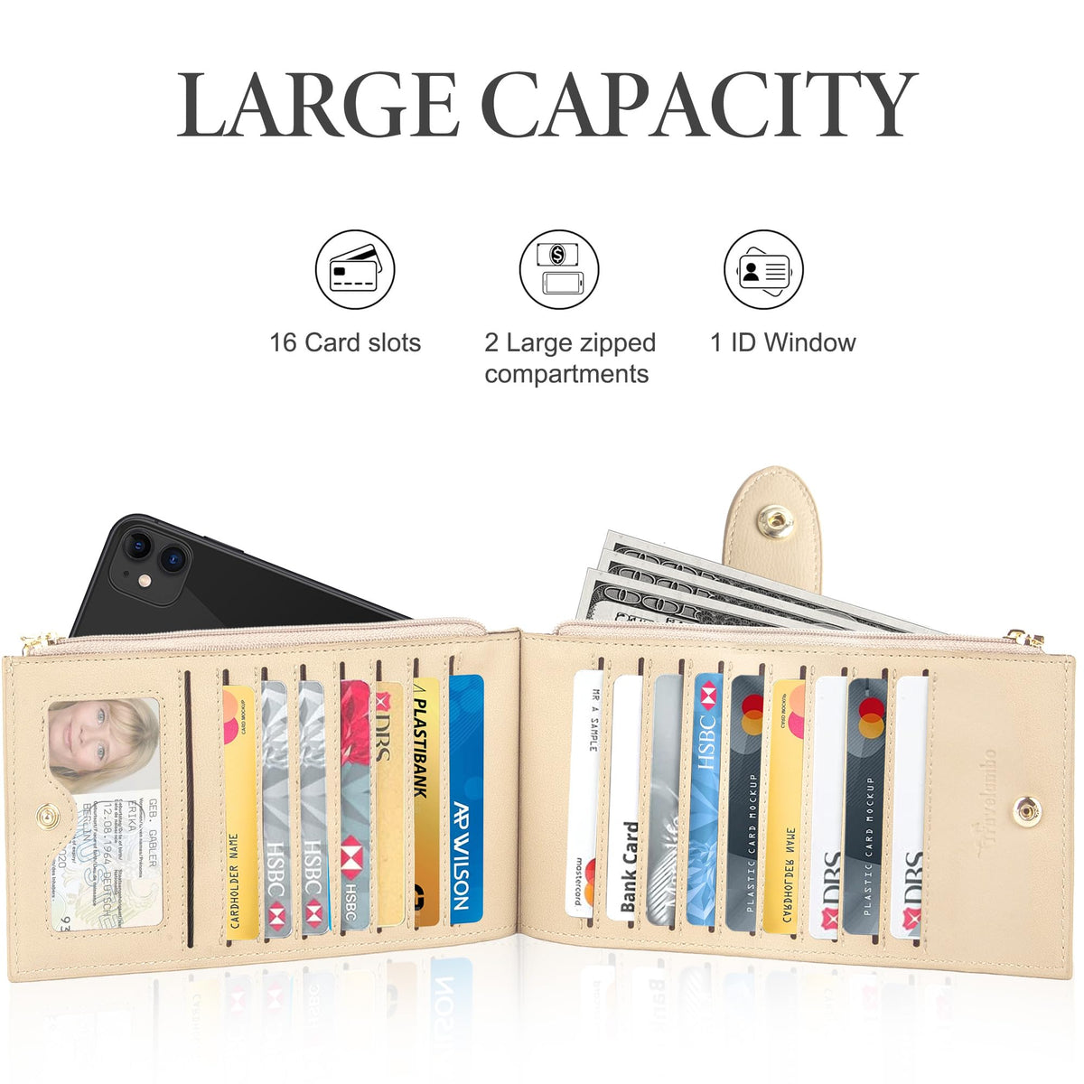 Travelambo Leather Wallets for Women Slim RFID Blocking Bifold Credit Card Holder Wallet
