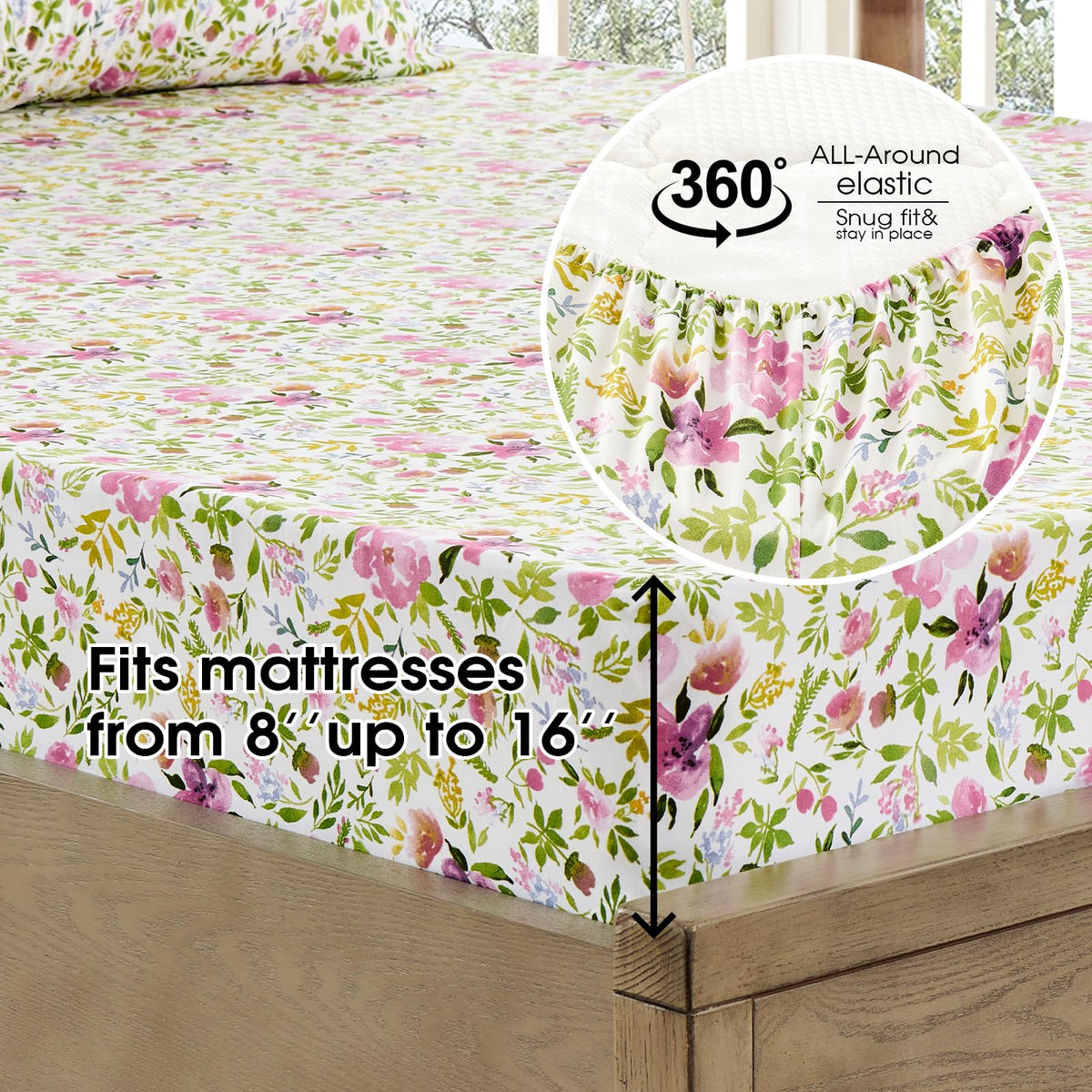 FreshCulture Floral Bed Sheets - Ultra Soft King Size Sheets Set - Brushed Microfiber Floral Sheets - Deep Pockets - Easy Care - Hotel Luxury 4 Piece Flower Printed Sheets King, Aquarelle