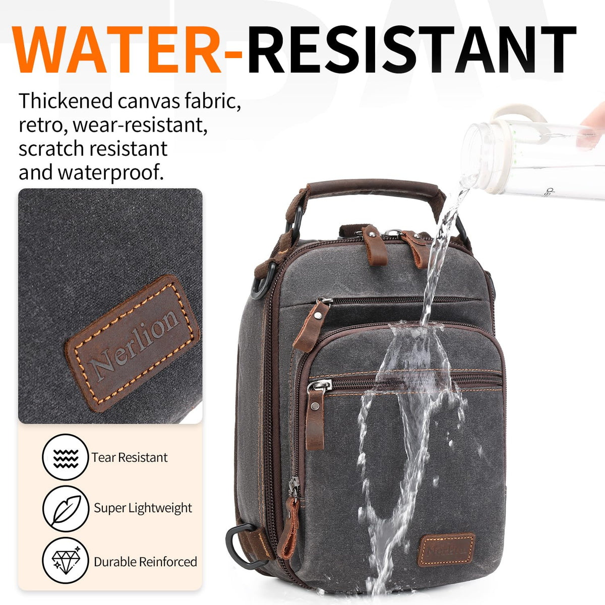 Nerlion Sling Bag for Men Waxed Canvas Crossbody Bag Chest Bag Shoulder Bag Casual Daypack for Travel (Gray)