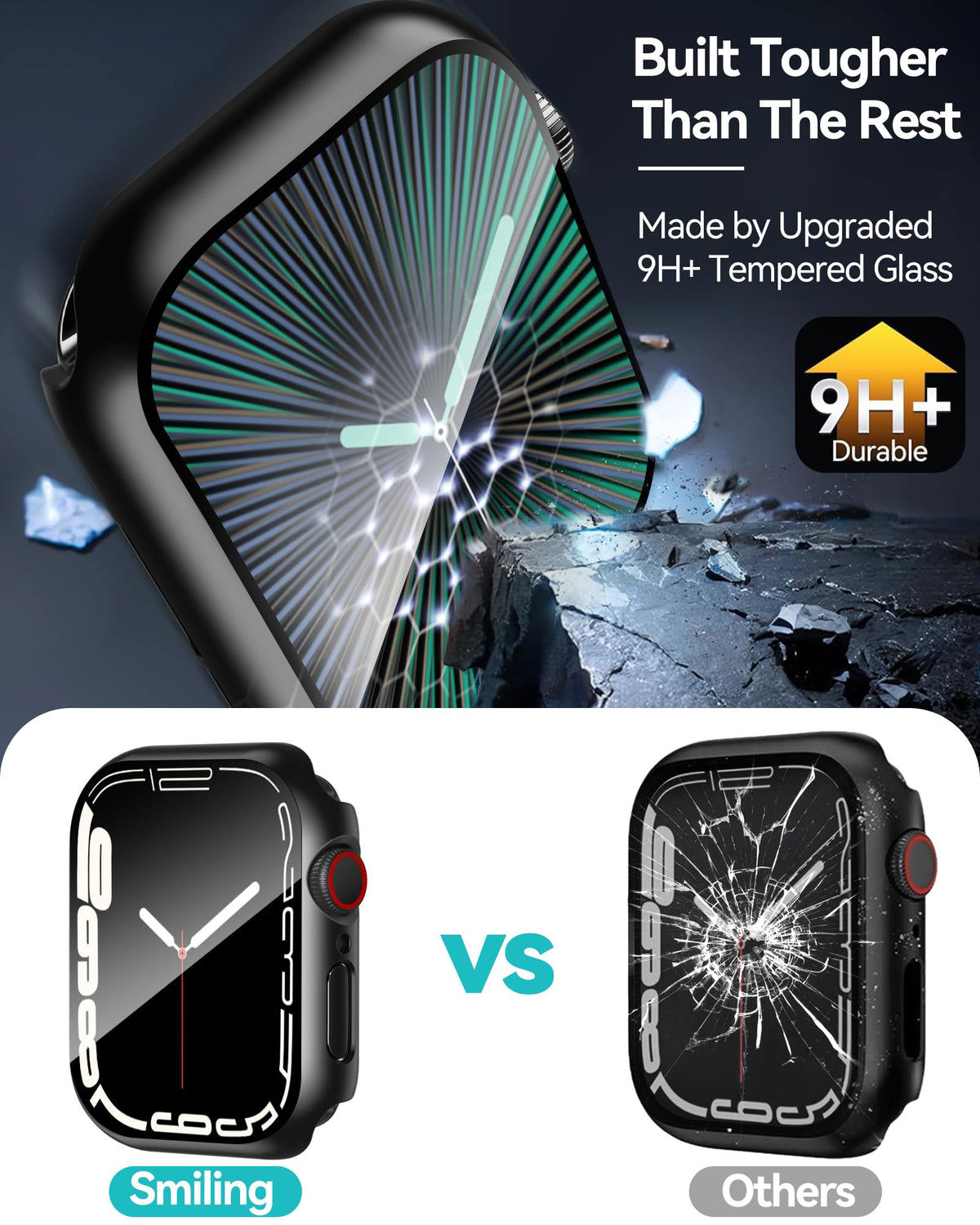 Smiling 2 Pack Case Compatible with Apple Watch SE 3 (2025)/ SE 2/ SE/Series 6/5/4 44mm with Tempered Glass Screen Protector, Hard PC Case Overall Protective Cover - Black