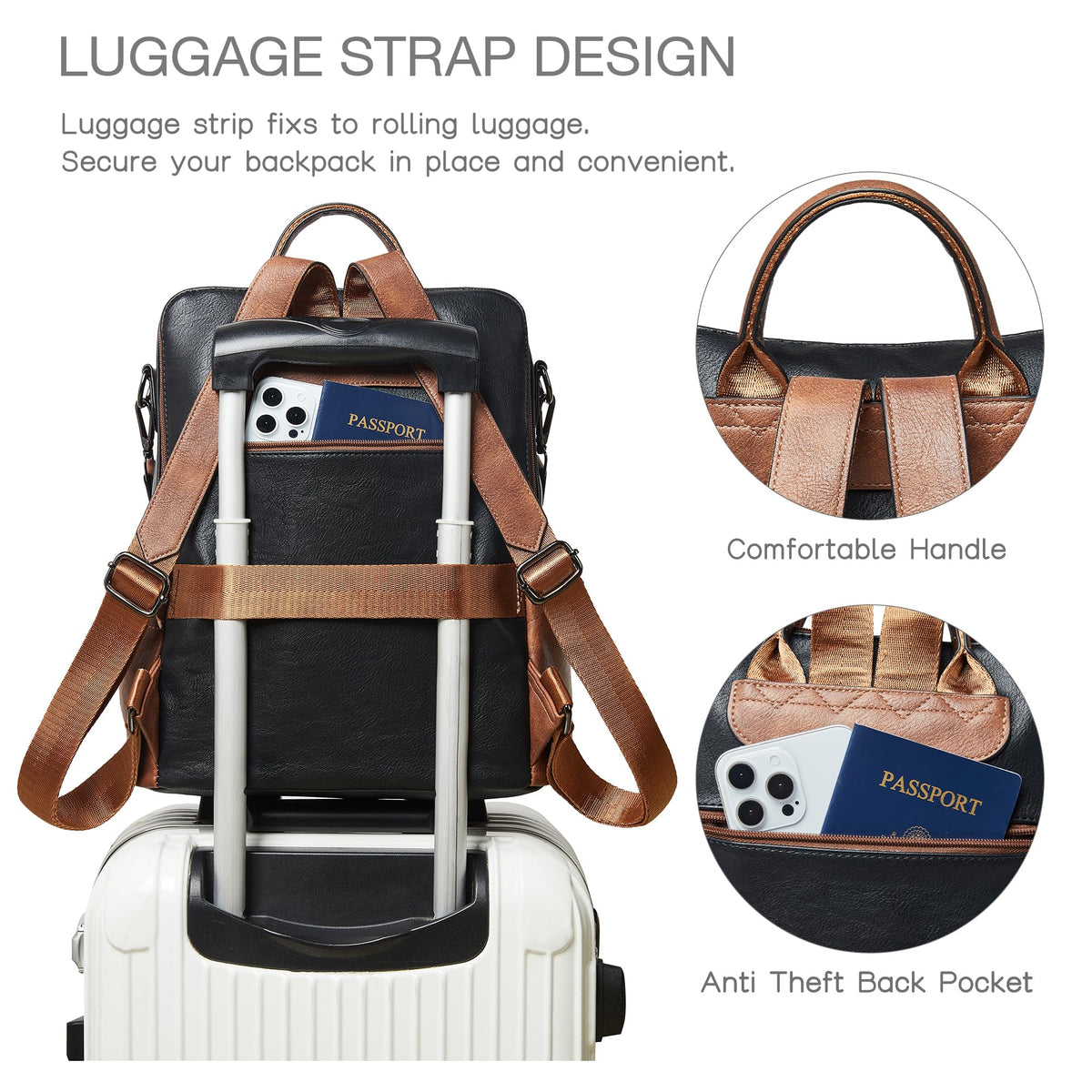 Shrrie Backpack Purse for Women Leather Fashion Designer Travel Backpack Convertible Shoulder Satchel Bag for College Work