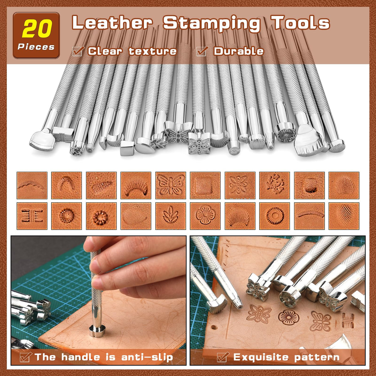 TLKKUE Leather Working Tool Leatherworking Tool Kit with Custom Storage Bag for Carving Punching Sewing Stamping, Essential Supplies for DIY Leather Crafts