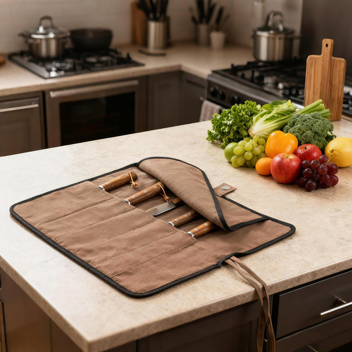 VRUIFA Chef’s Knife Roll Bag, Portable Canvas Cases, Chef Bag With 5 Slots Pockets Can Hold Kitchen Knife Tools Up To 15 Inch