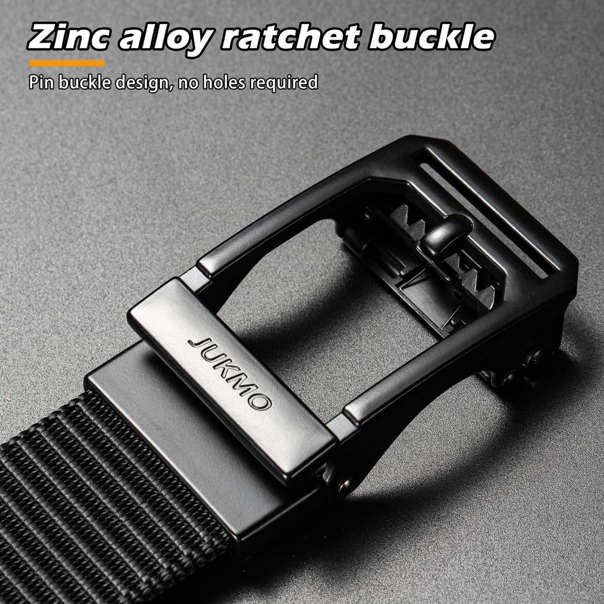 JUKMO Men's Ratchet Tactical Belt, 1.5" Nylon Web Work Belt with Automatic Slide Buckle, Adjustable Trim to Fit (Black, Medium)