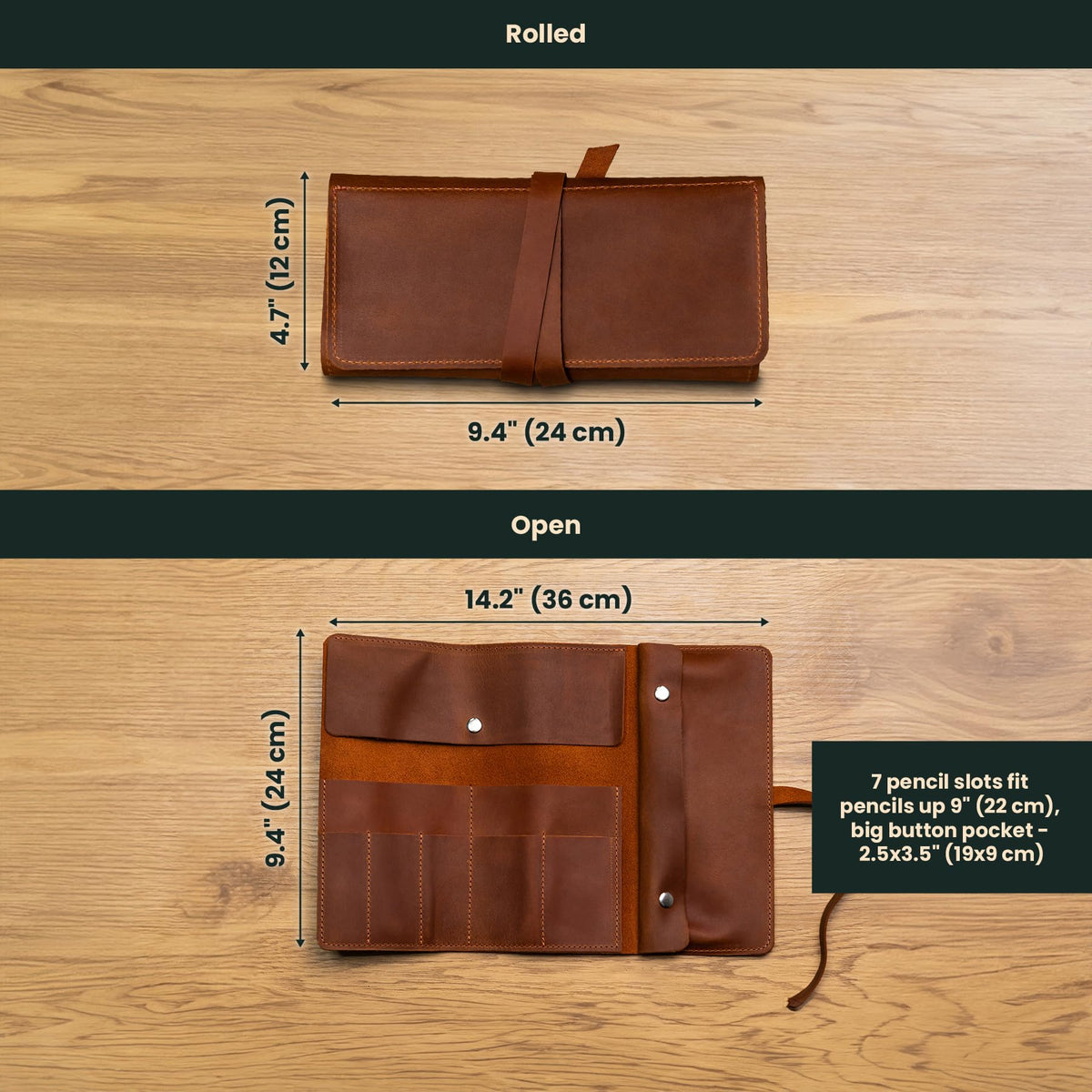 OMBUO Handmade Artist Pencil Case for Adults Women, Leather Pencil Roll, Artist Gifts, Pencil Wrap Roll Up Case, Leather Paint Brush Case, Warm Brown