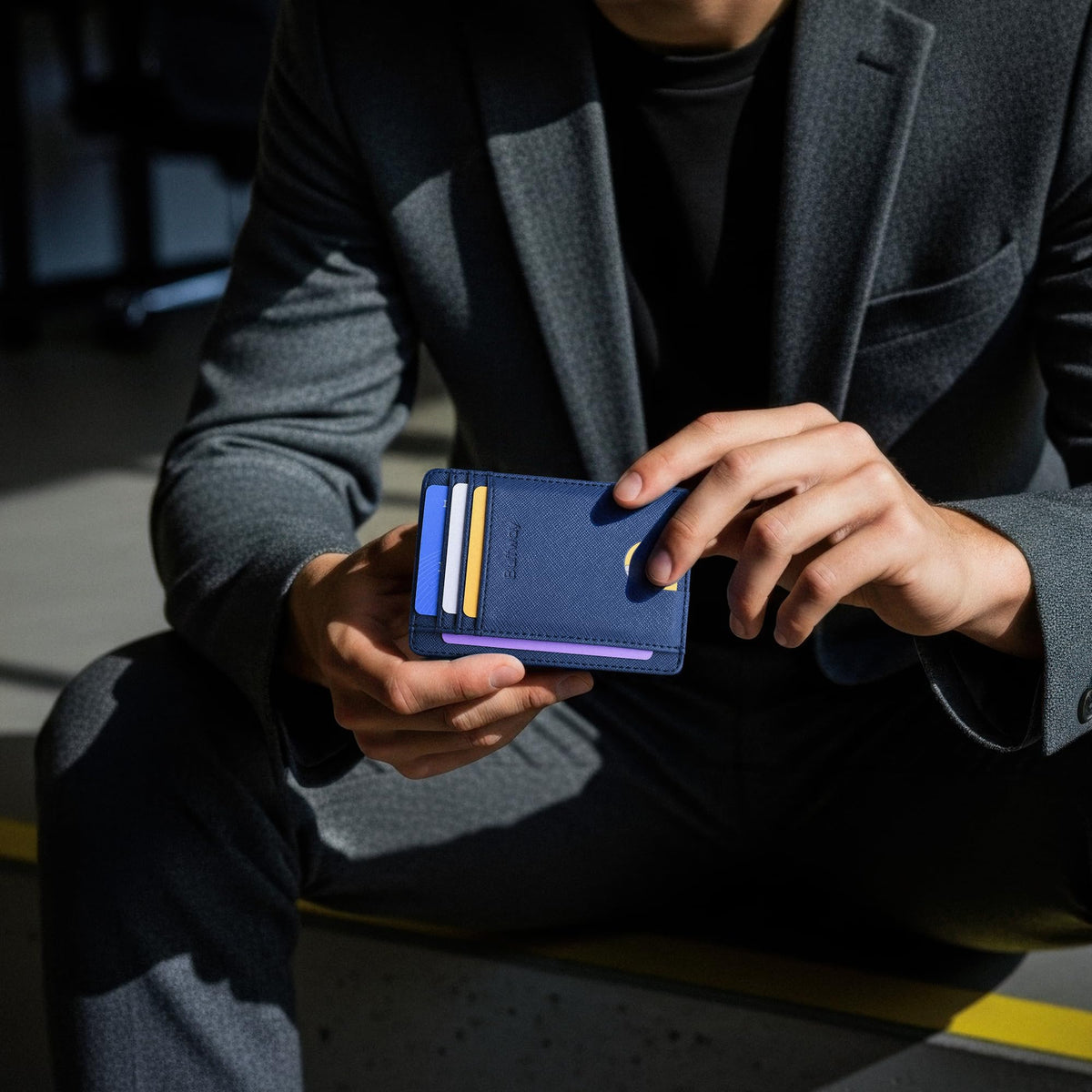 Buffway Slim Minimalist Front Pocket RFID Blocking Leather Wallets for Men and Women - Cross Blue