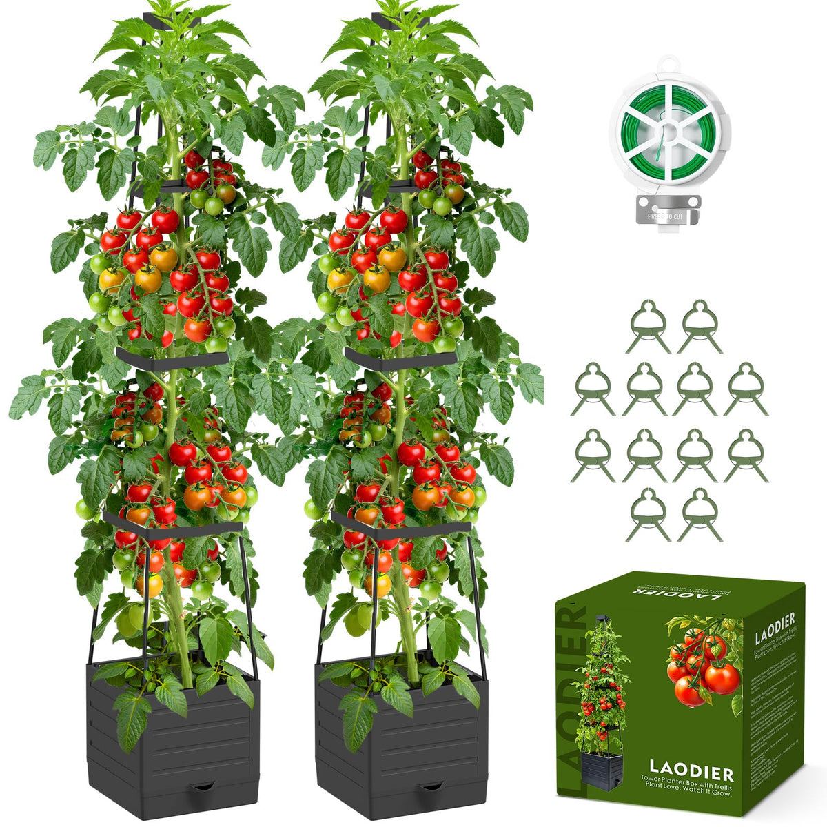 2 Pack Raised Garden Bed Tomato Planter with Trellis, 57" Tomato Cage Plant Support Planters, Self-Watering Planter for Tomatoes Climbing Plants Vegetable Vine Flowers Outdoor & Indoor