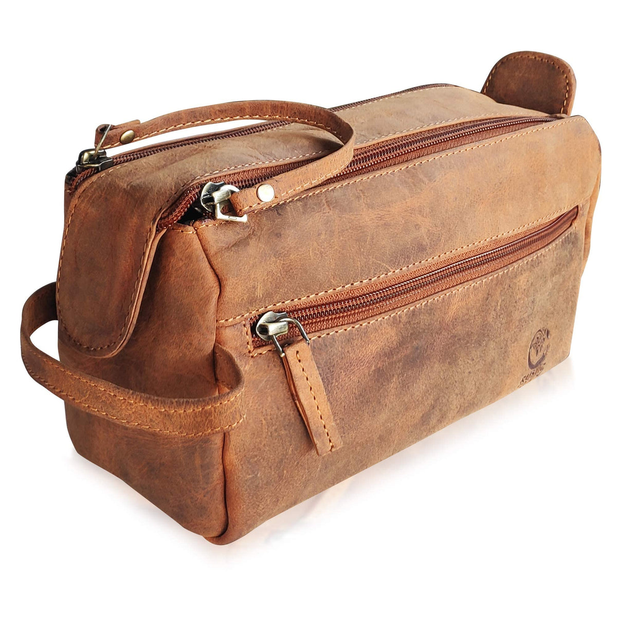 Leather Toiletry Bag – Stylish & Durable Dopp Kit with Water Resistant Lining – Travel Shaving Kit Organizer for Bathroom & Overnight Trips - Great Gift for Men & Women