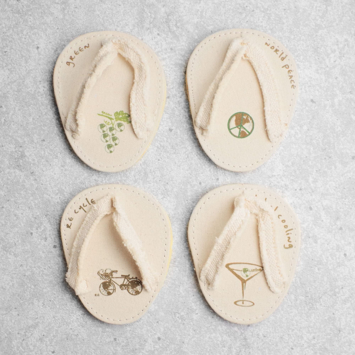 Drinkwear 4-Piece Go Green Flip Flop Coasters for Wine, Beer and Cocktail