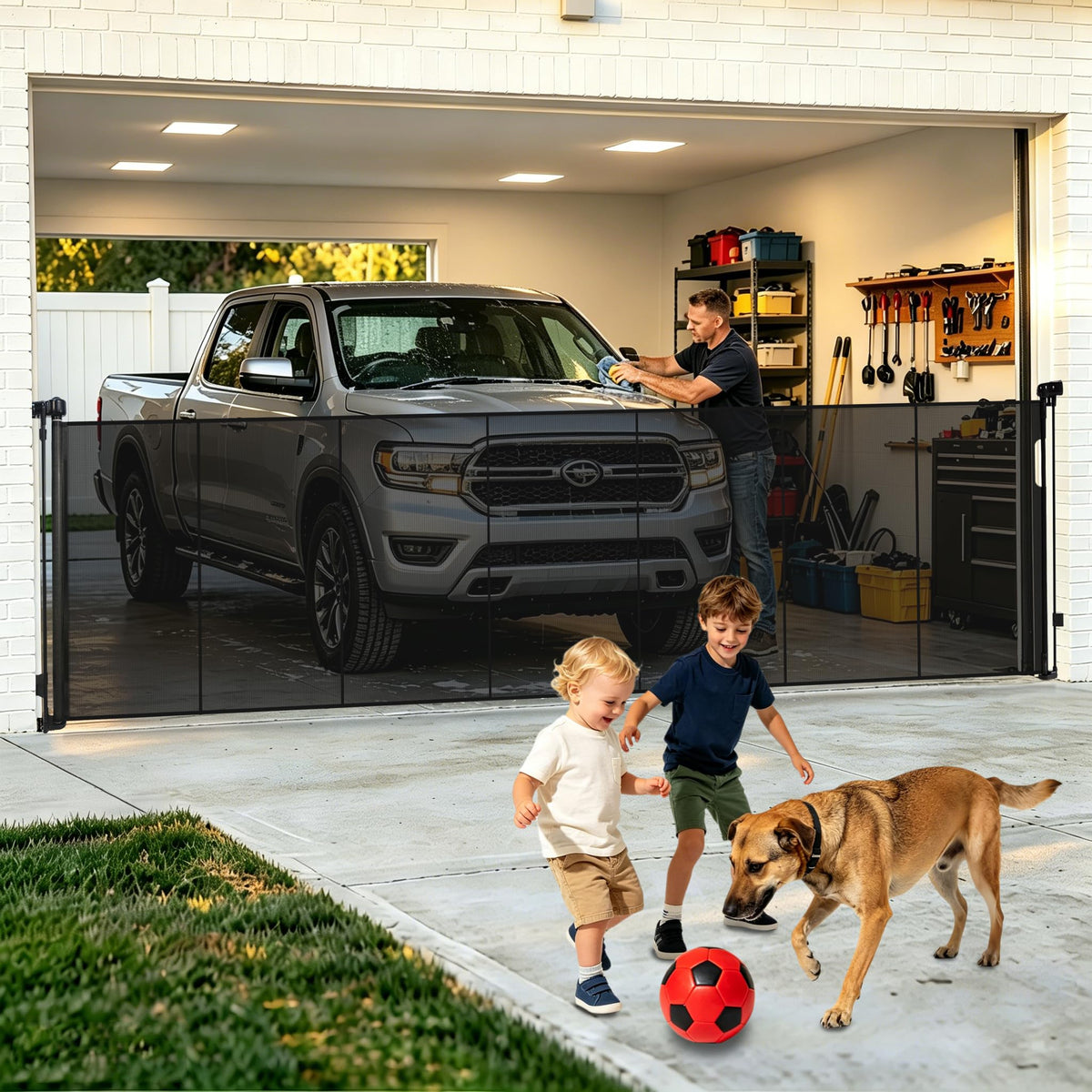 160" Extra Wide Retractable Baby Gates, 42" Extra Tall Retractable Dog Gate Pet Gate with Support Rods, Long Mesh Screen Child Safety Gate for Garage Doorways Hallways Deck Porch, Outdoor Indoor Use