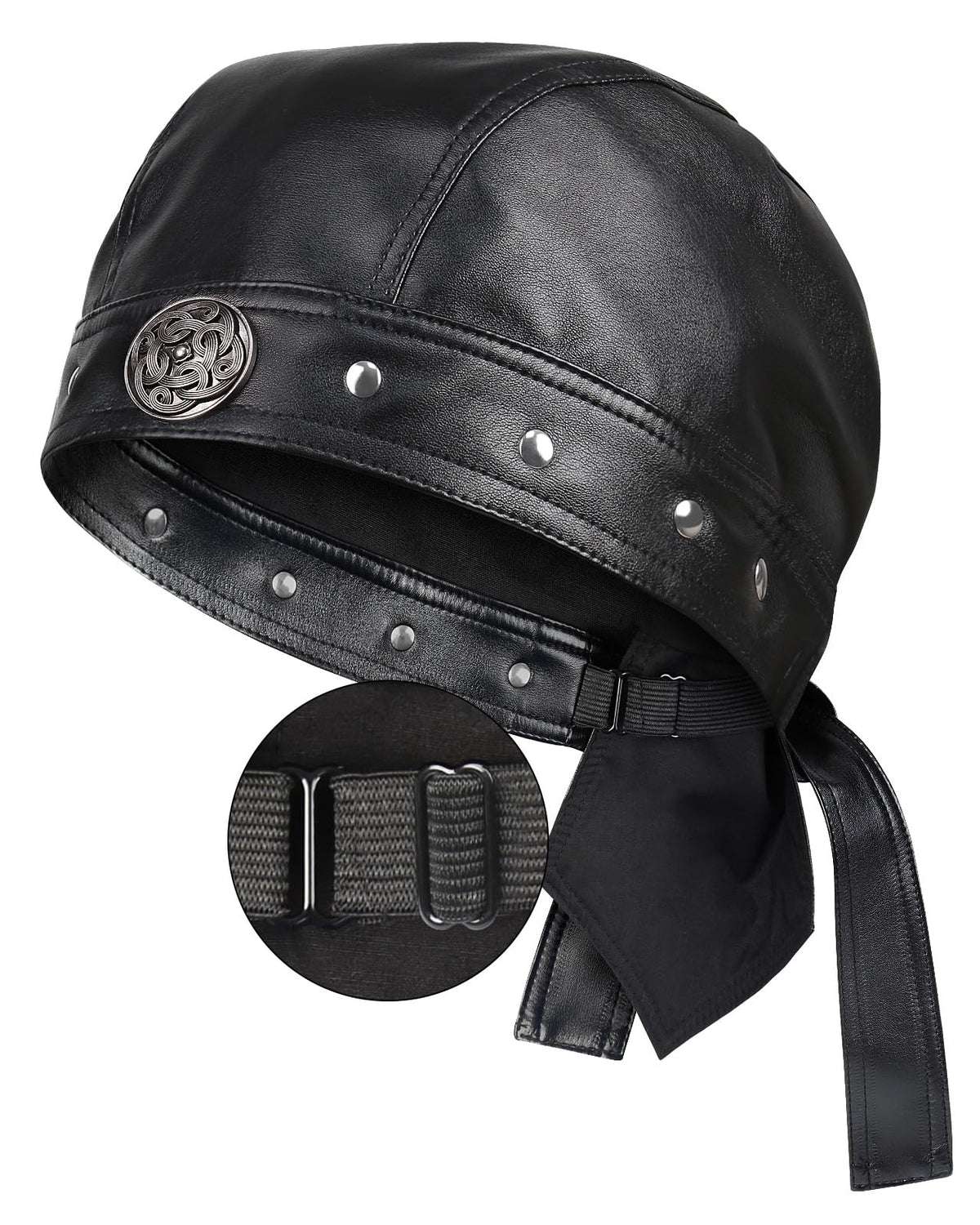 Hachapy Biker Cap for Women Leather, Adjustable Motorcycle Hat with Skull Fit & Toggle Buckle One Size Fits All