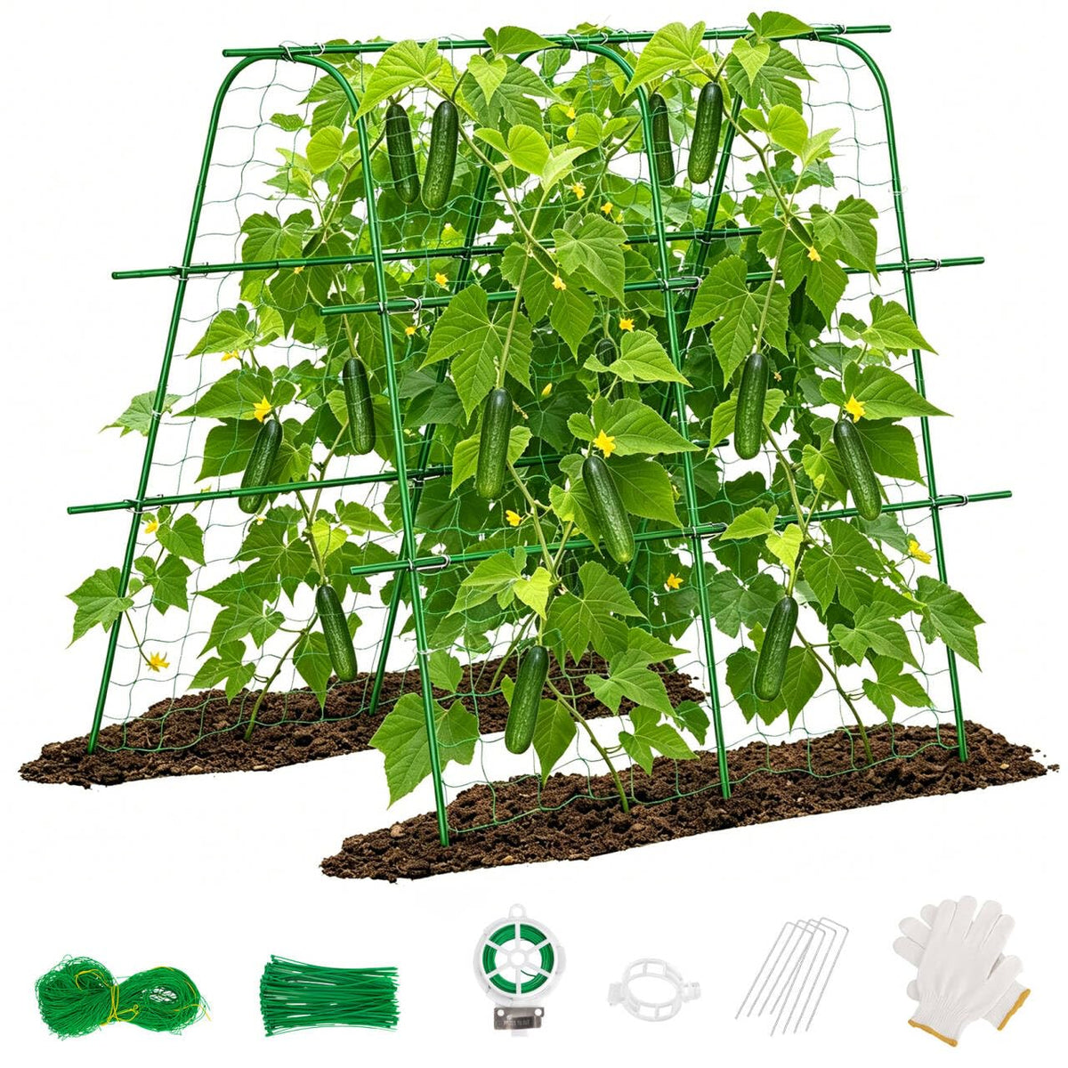 Unves Cucumber Trellis for Raised Bed, 63" x 63" Garden Trellis for Climbing Plants Outdoor, U-Shape Arch Cucumber Trellis Plant Grow Support Frame for Vine, Peas, Bean